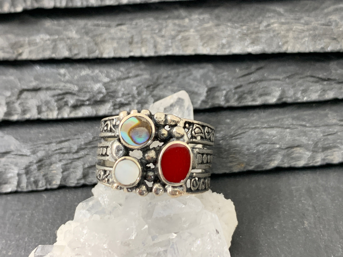 Multi Gemstone Sterling Silver ring band 9US