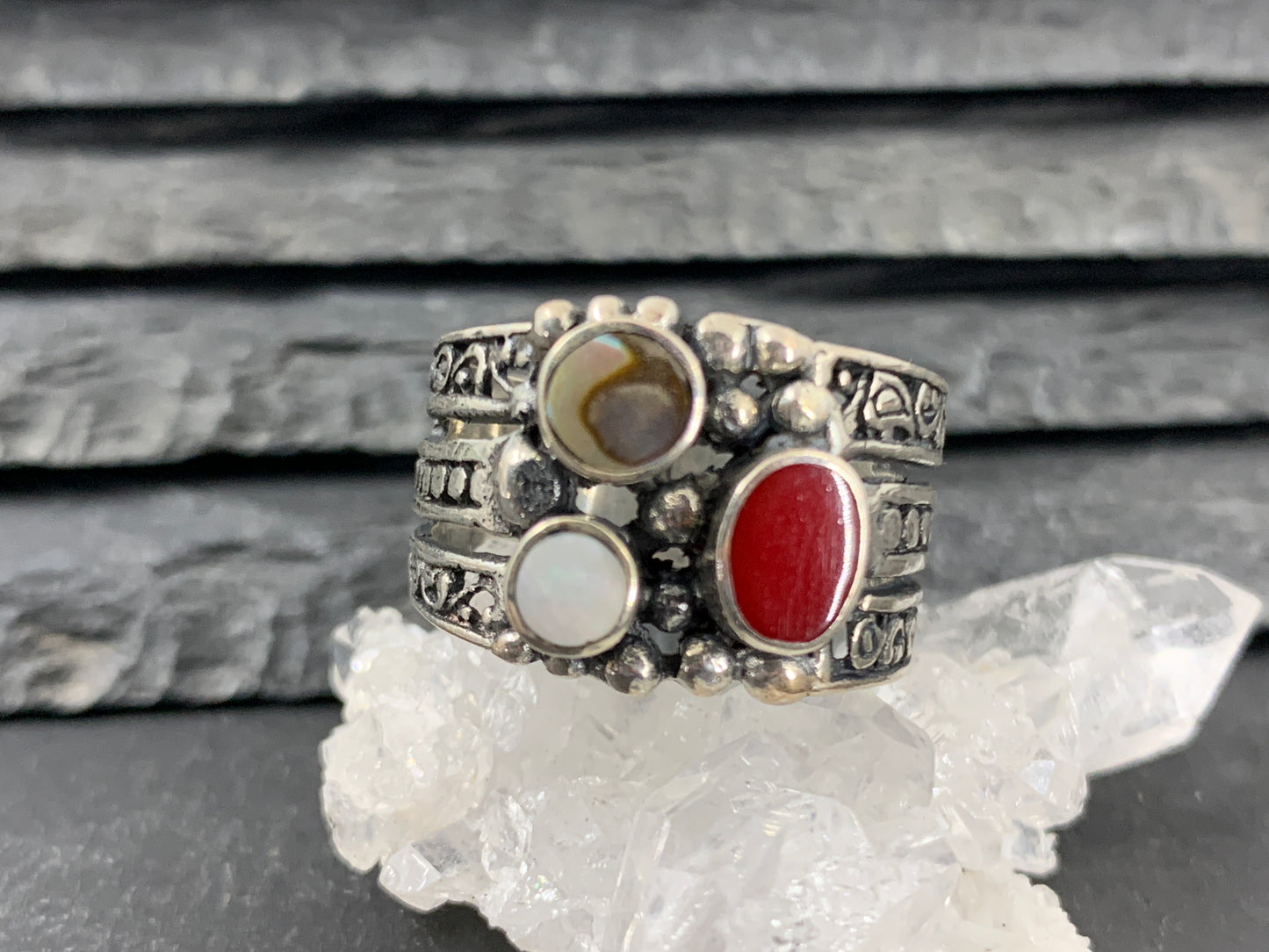 Multi Gemstone Sterling Silver ring band 9US