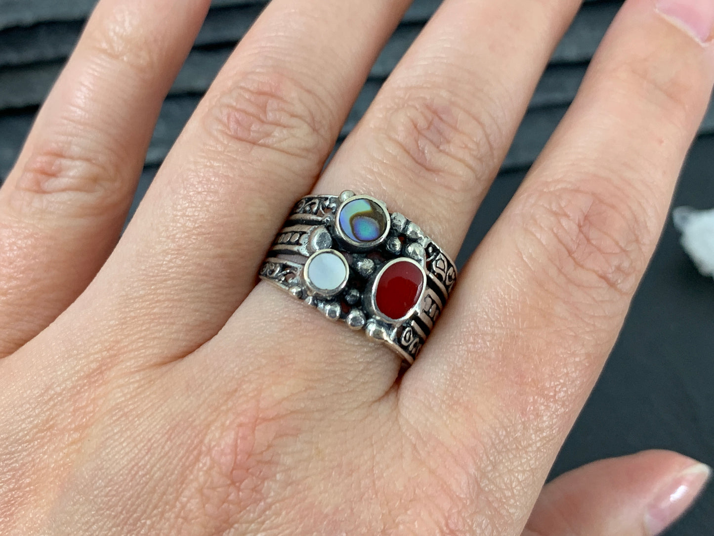 Multi Gemstone Sterling Silver ring band 9US