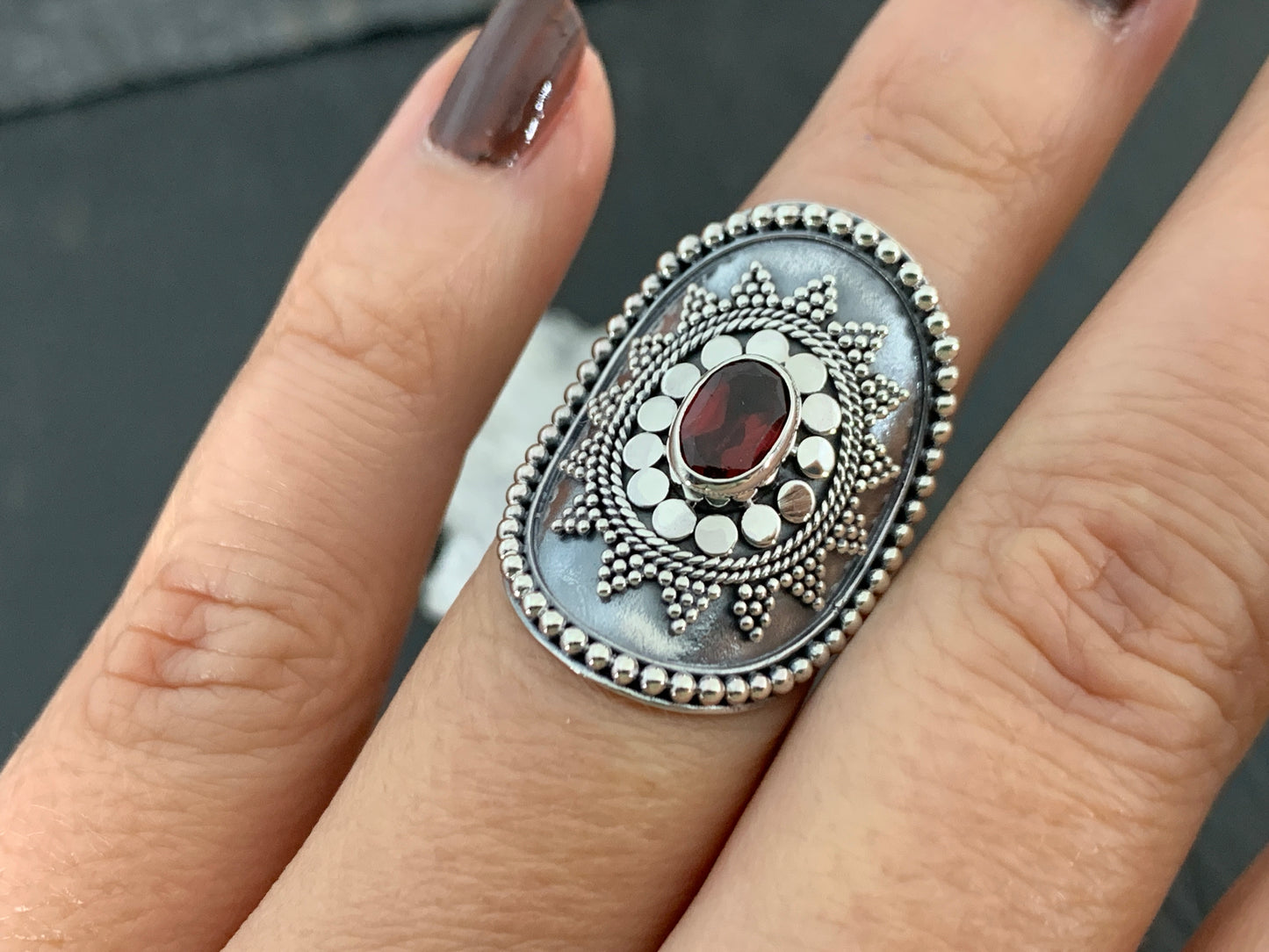 Boho Garnet Ring, Sterling Silver Statement Ring, Vintage Style Filigree Jewelry, Red Gemstone (Copy)