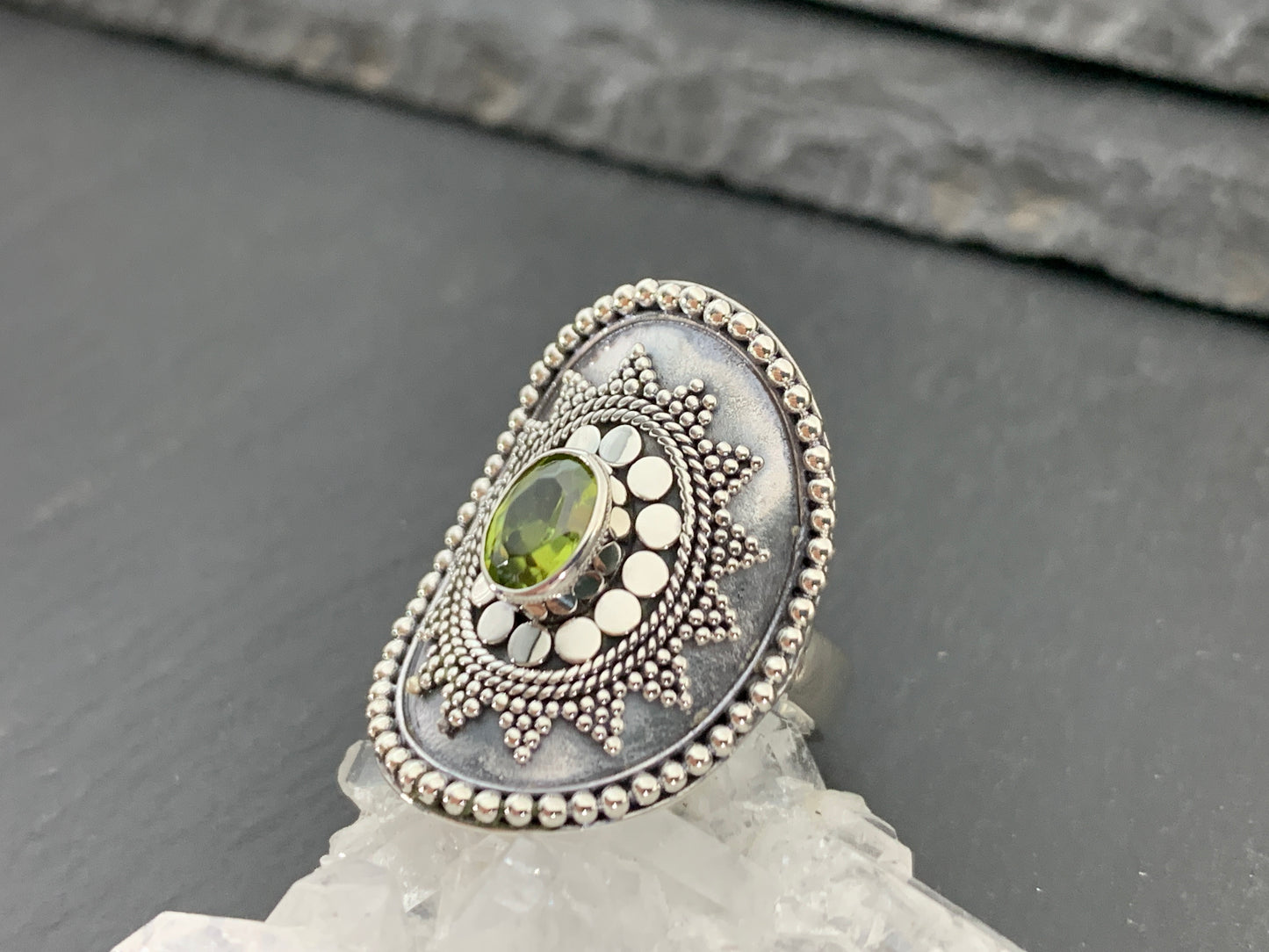 Boho Peridot Ring, Sterling Silver Statement Ring, Vintage Style Filigree Jewelry, Green Gemstone (Copy) (Copy)