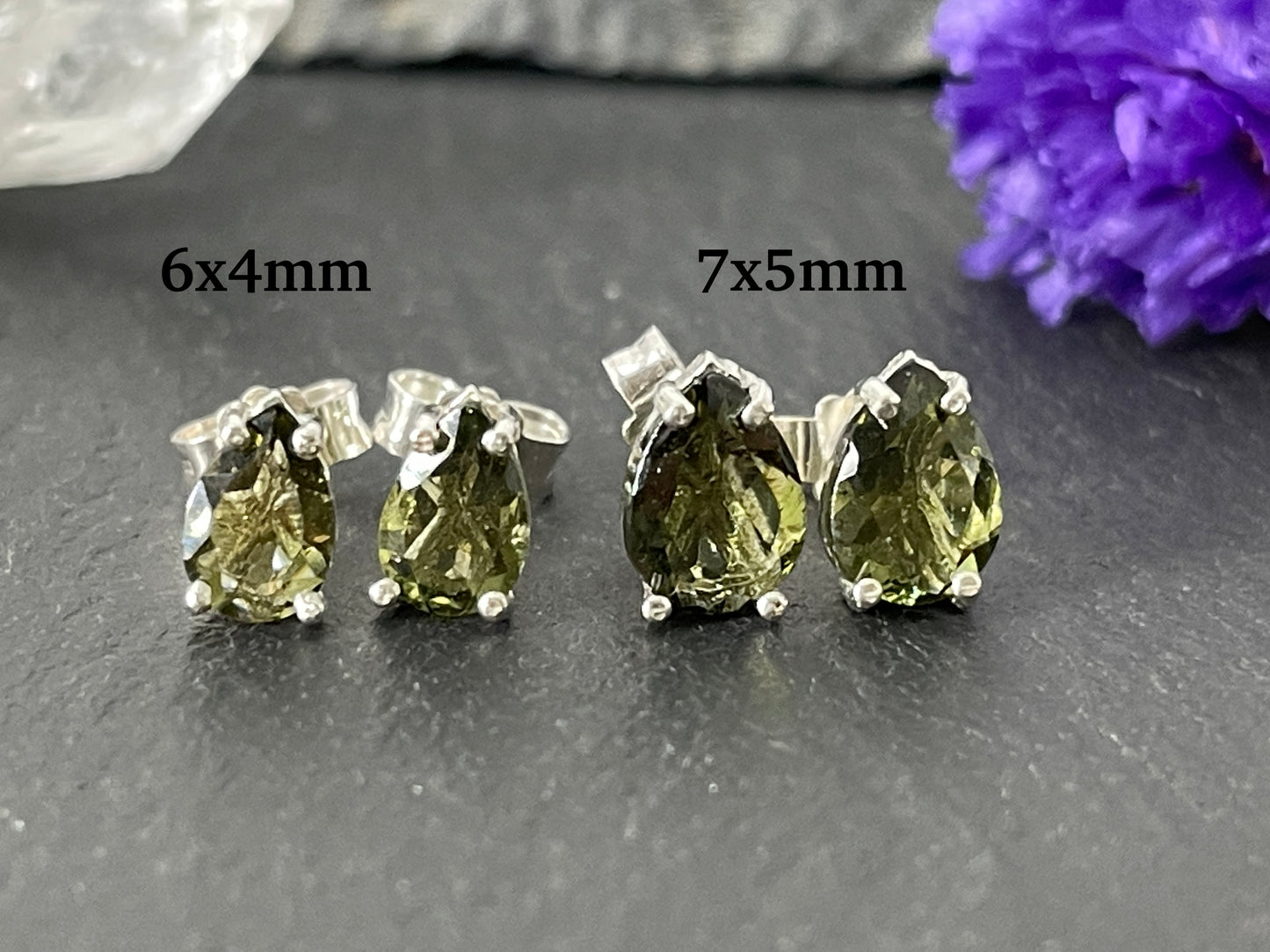 Teardrop Moldavite Studs