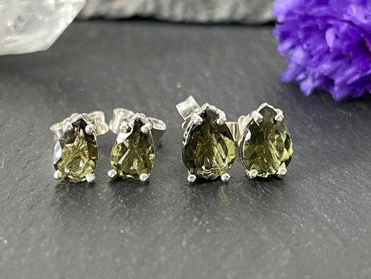 Teardrop Moldavite Studs