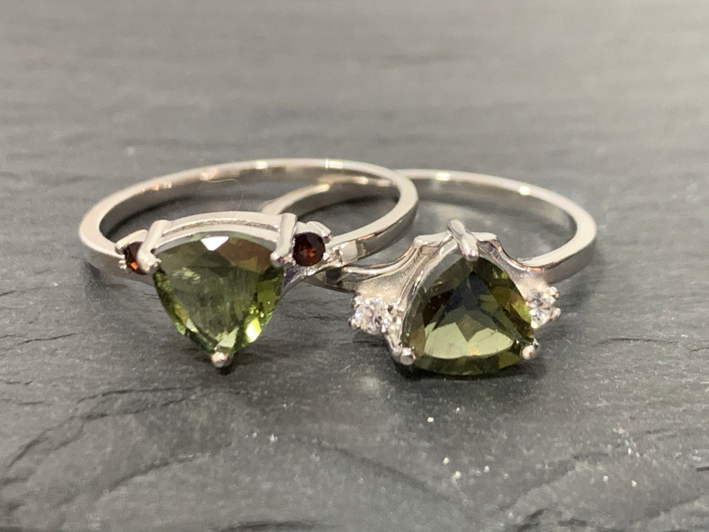 "Altair" Moldavite ring with Garnet or Zircon