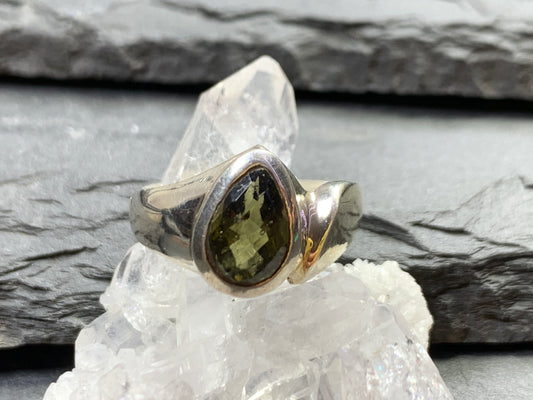 Ring with Moldavite/ 6.75 US