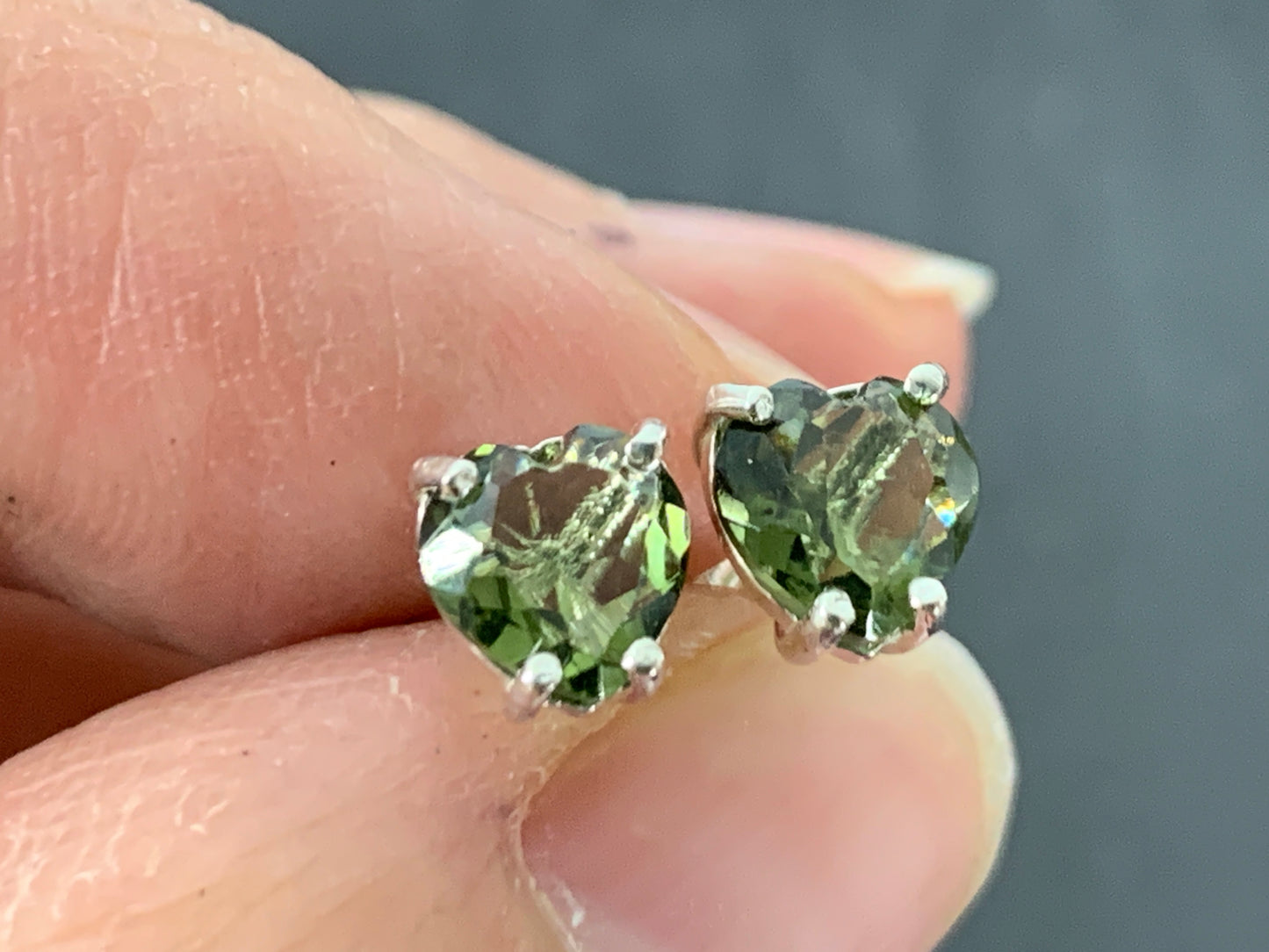 Faceted Moldavite Heart Earrings