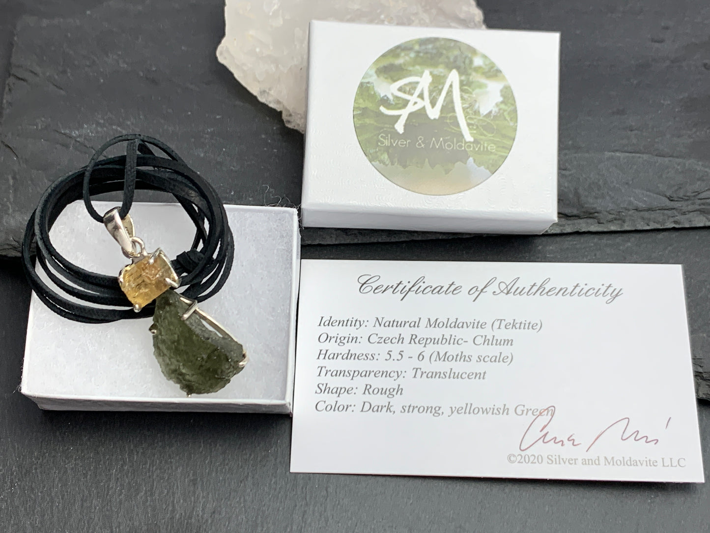 Moldavite & Golden Topaz Pendant 7gr