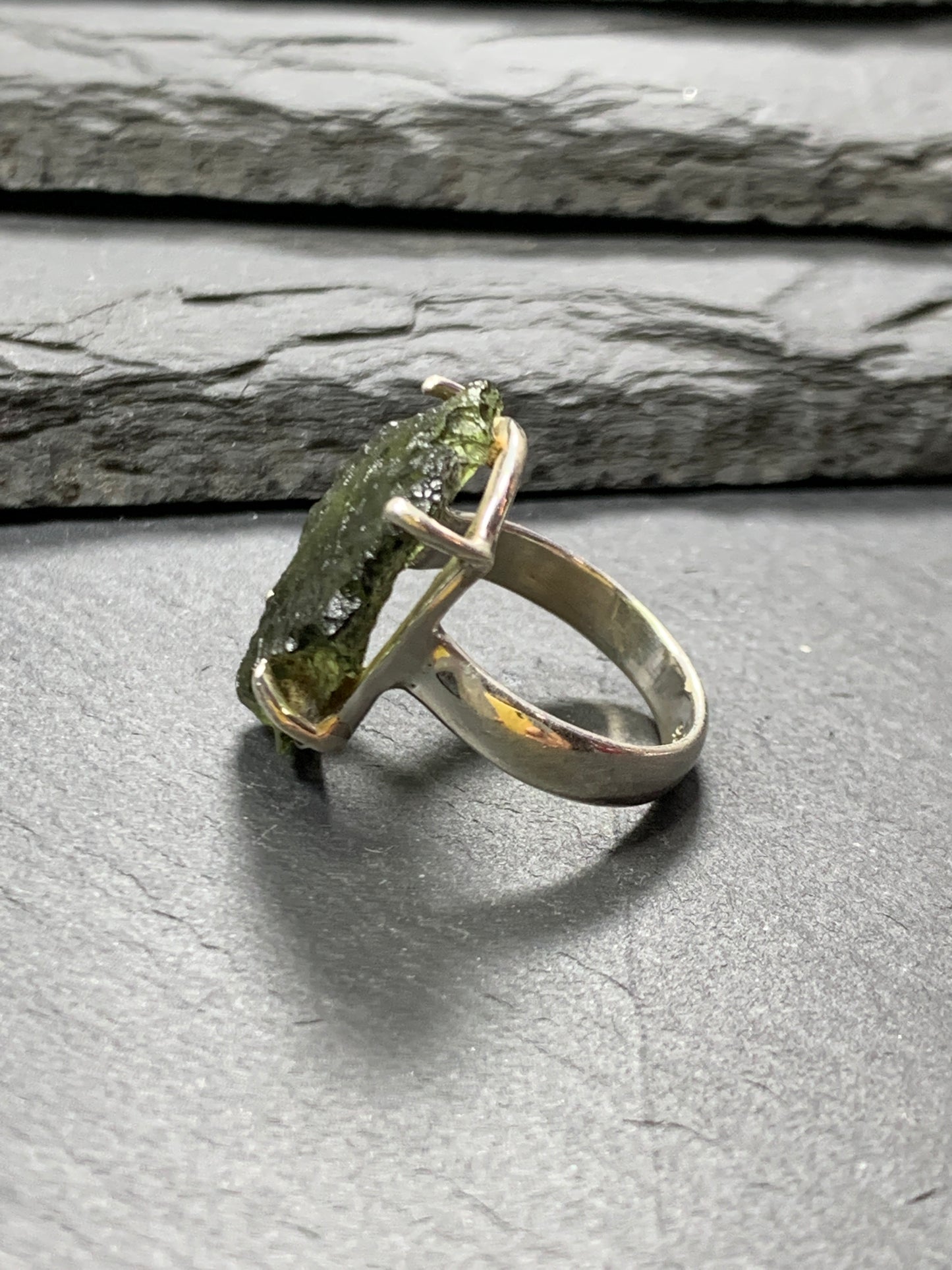 "Deneb" Ring with Rough Moldavite 5.5US