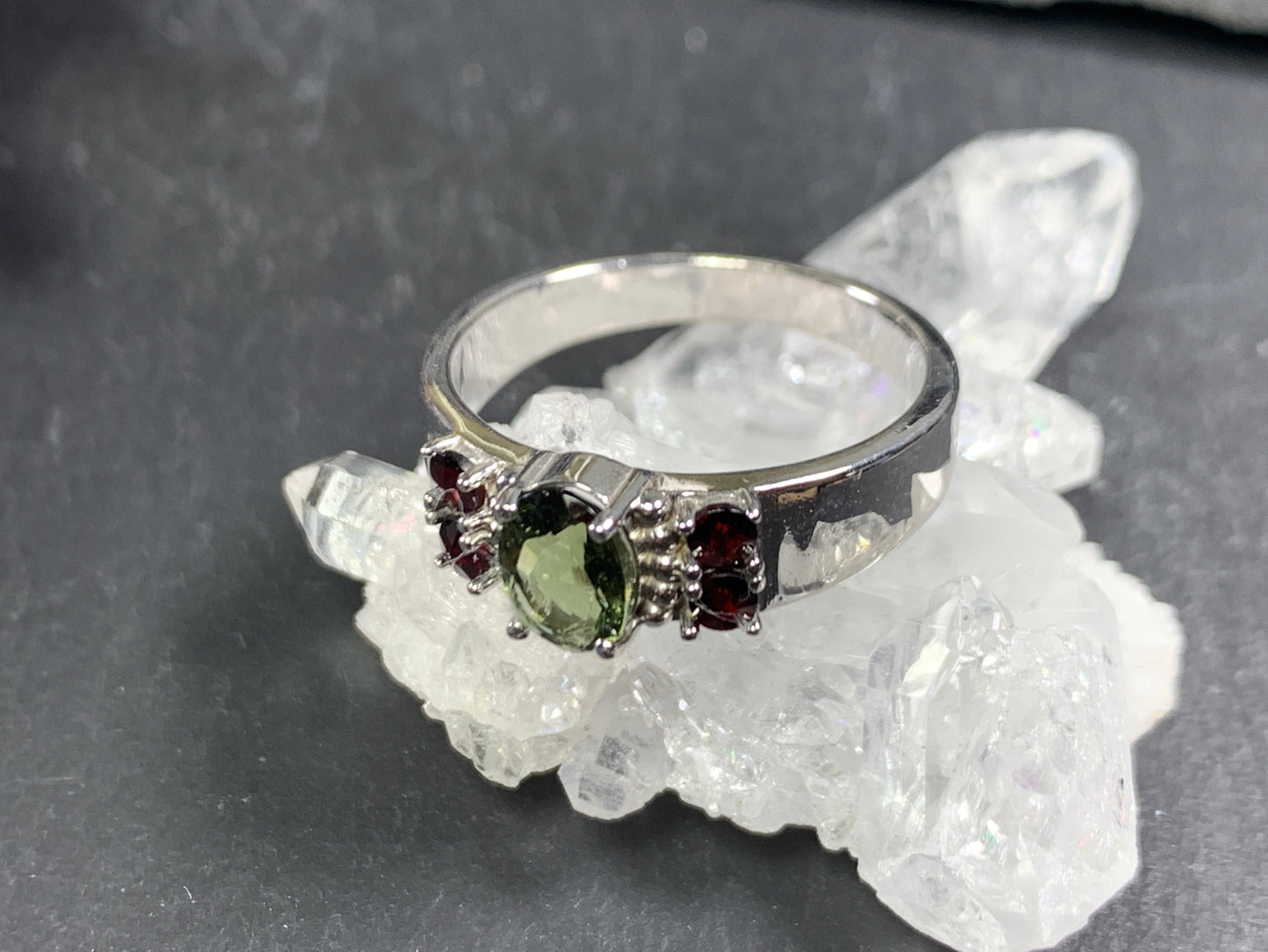 Queen's Ring Moldavite and Garnet