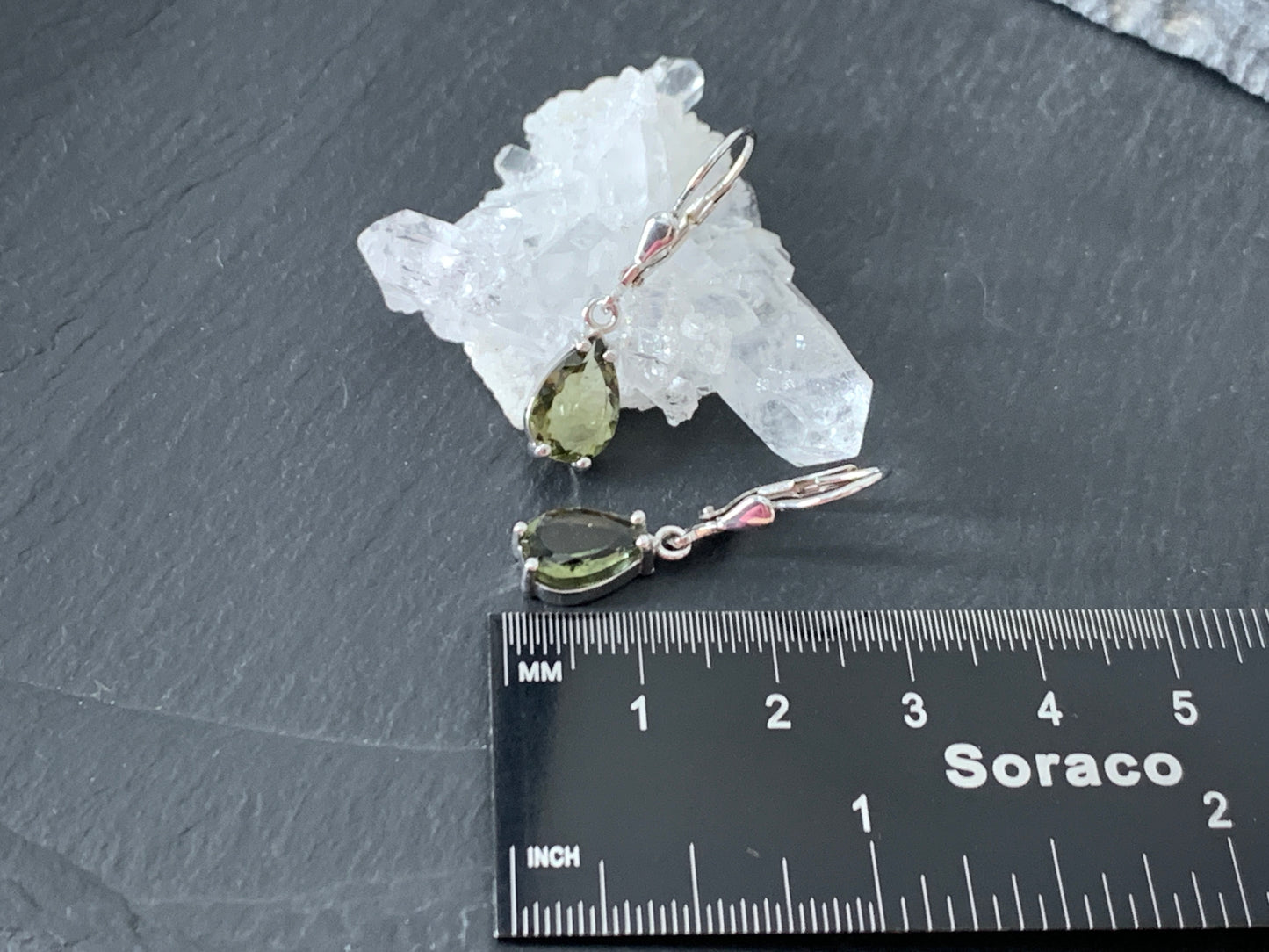 Faceted Moldavite pear 7x10mm earrings