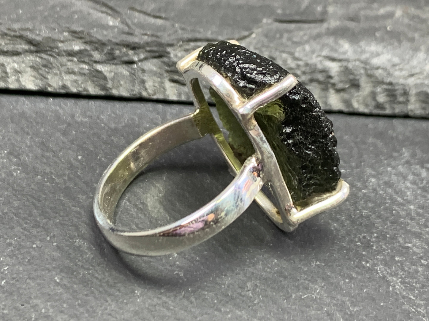 " Maia" Ring with Rough Moldavite 6 US