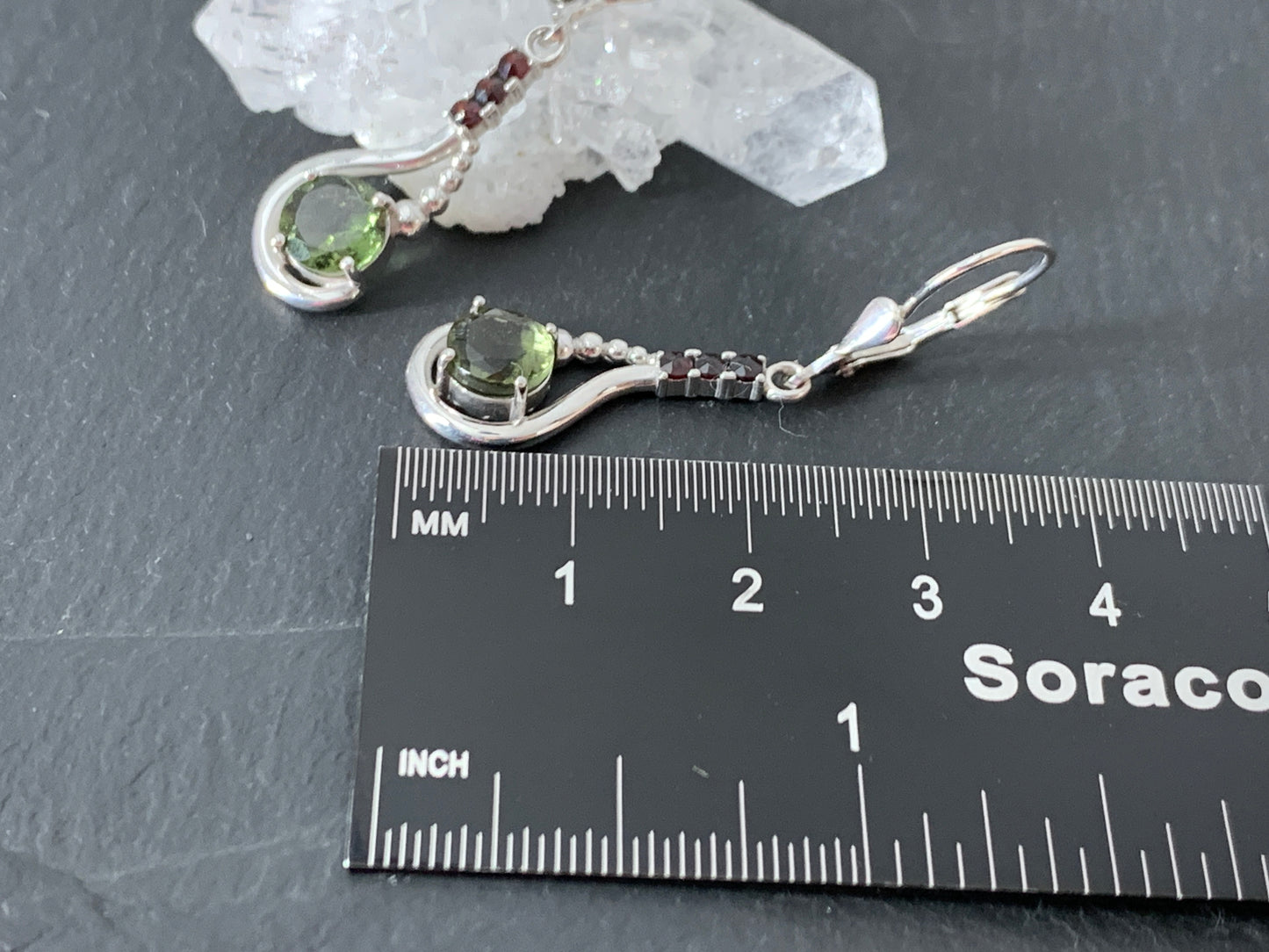 Moldavite & Garnet Earrings