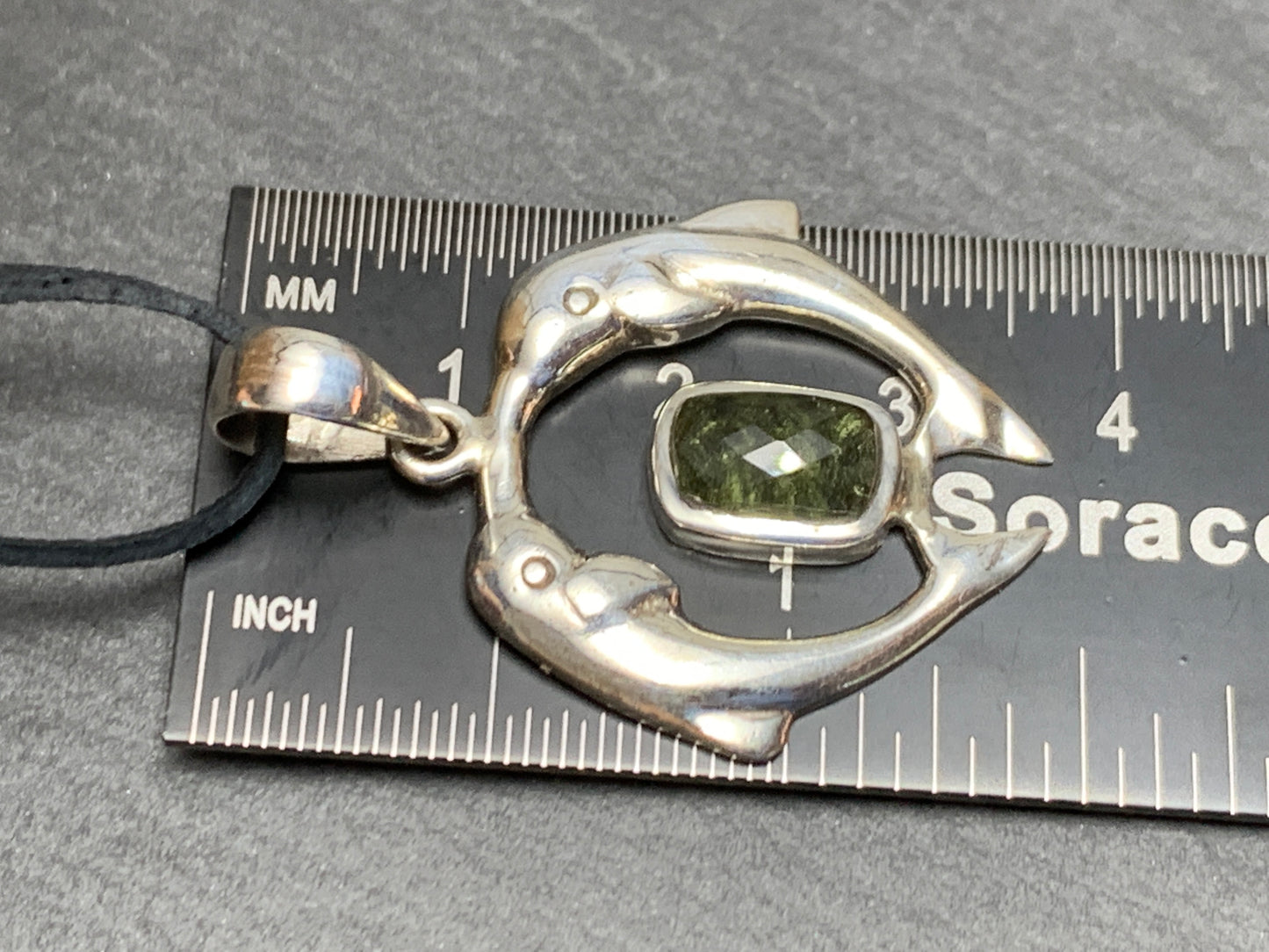 Dolphin's couple - Moldavite & Sterling Silver