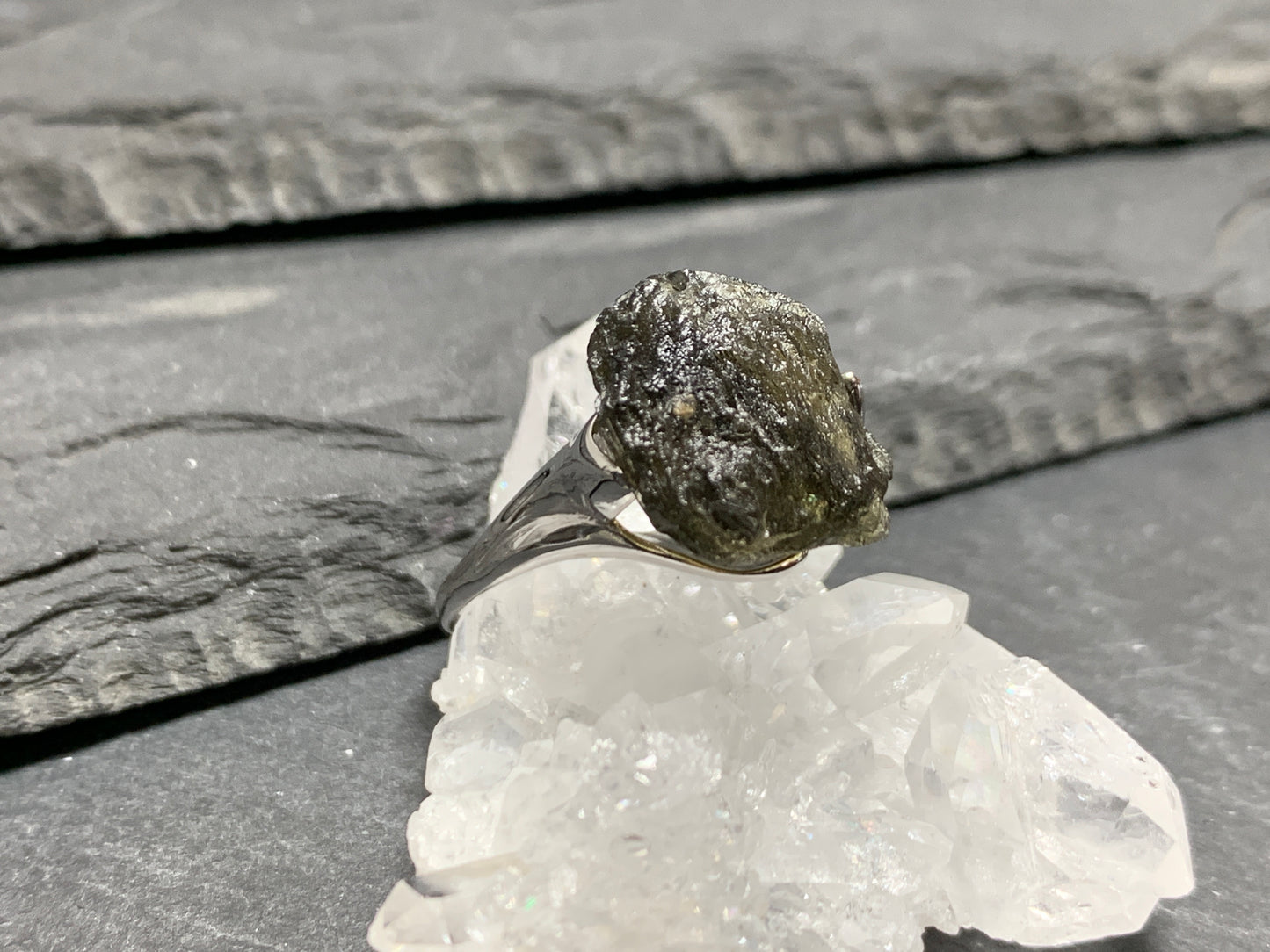 Ring with Rough Moldavite 6.5US