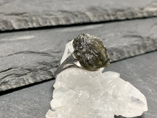 Ring with Rough Moldavite 6.5US