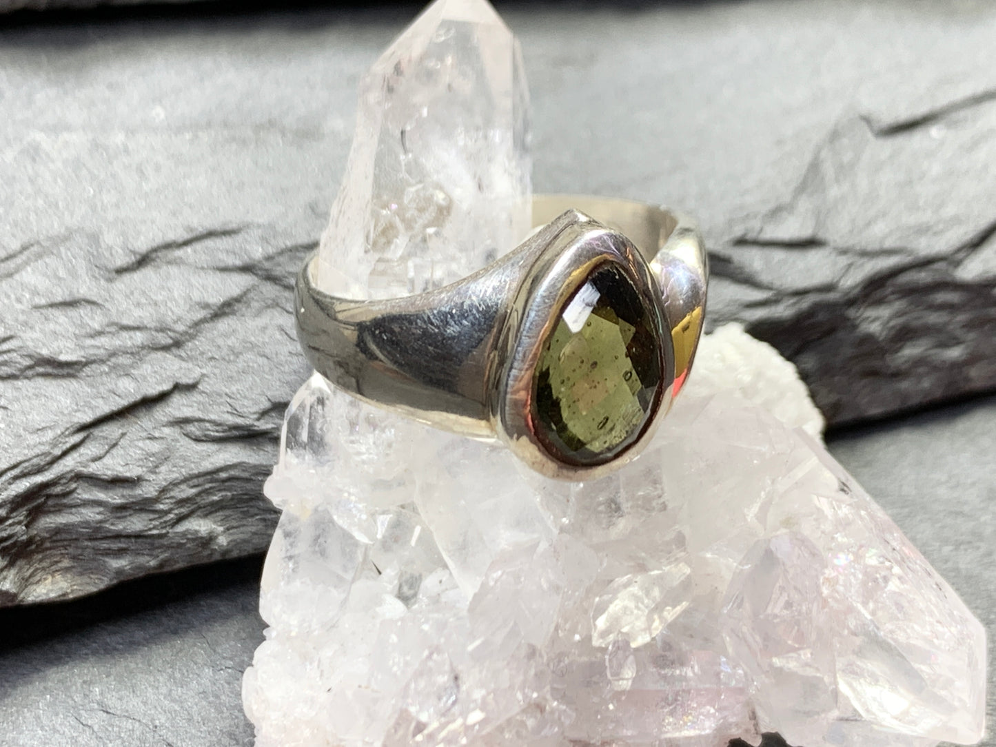 Ring with Moldavite/ 6.75 US