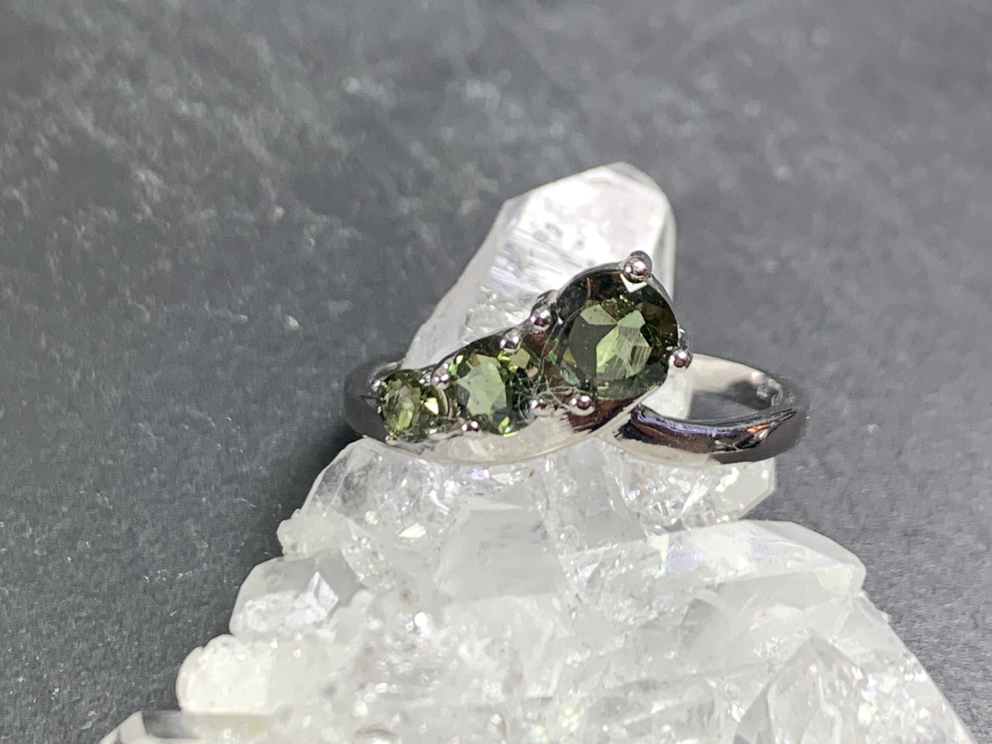 "Comet" Three Moldavites ring