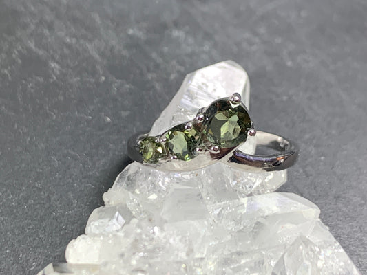 "Comet" Three Moldavites ring
