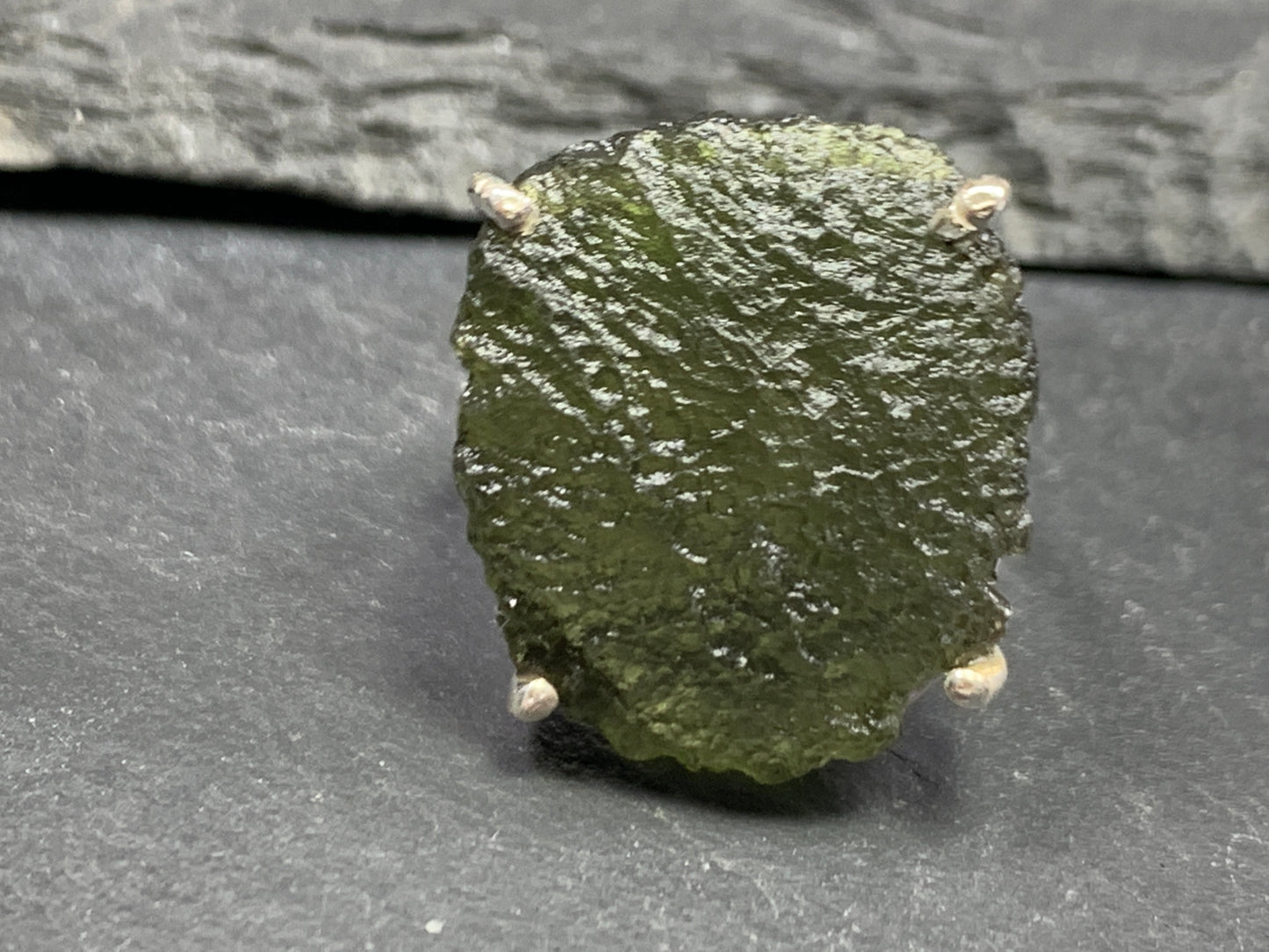 "Antares" Ring with Rough Moldavite 5.75 US