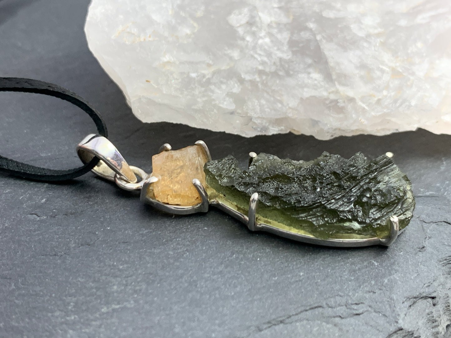 Moldavite & Golden Topaz Pendant 7gr