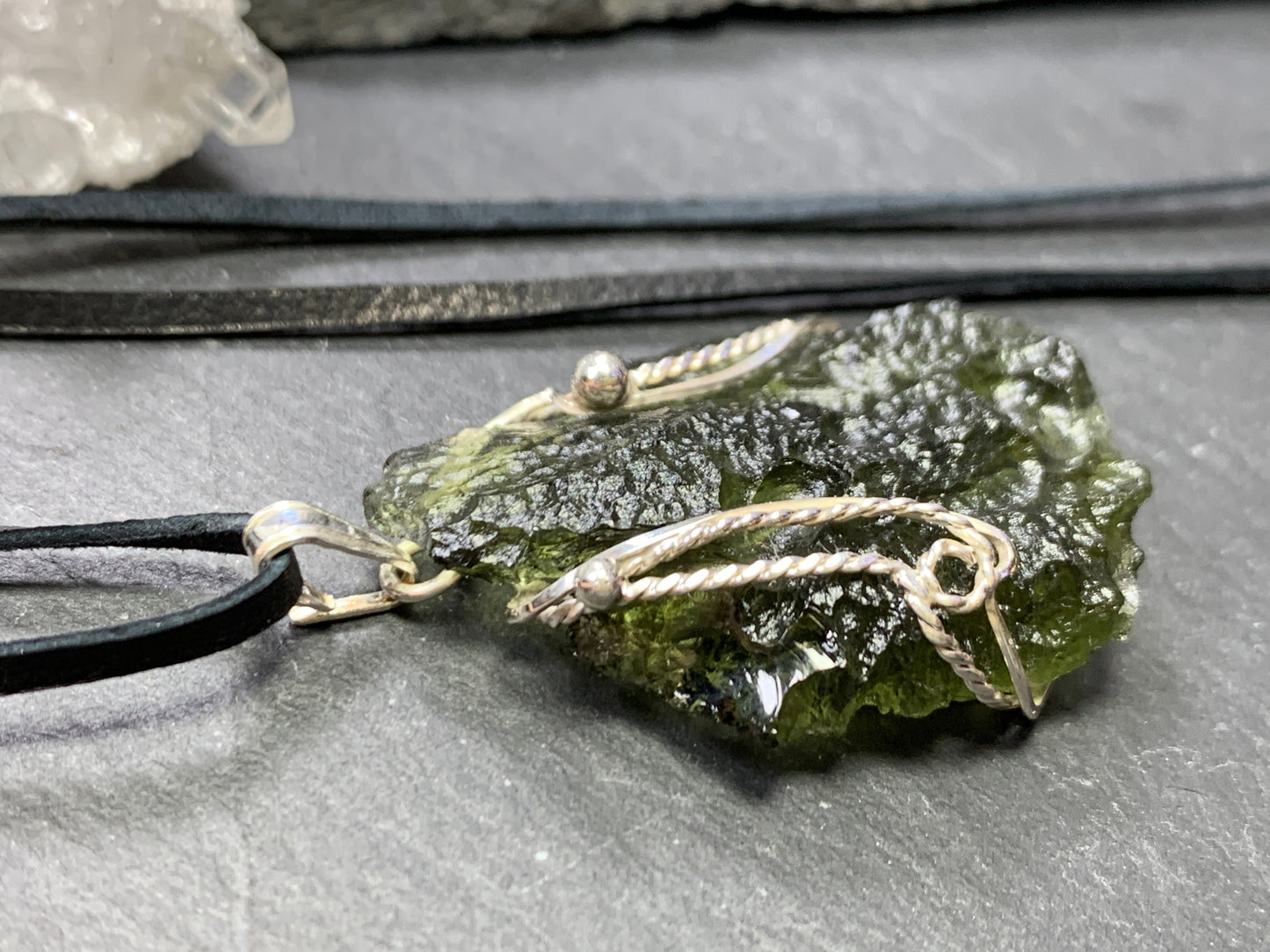 Pendant - Raw Moldavite in Silver 7.21g