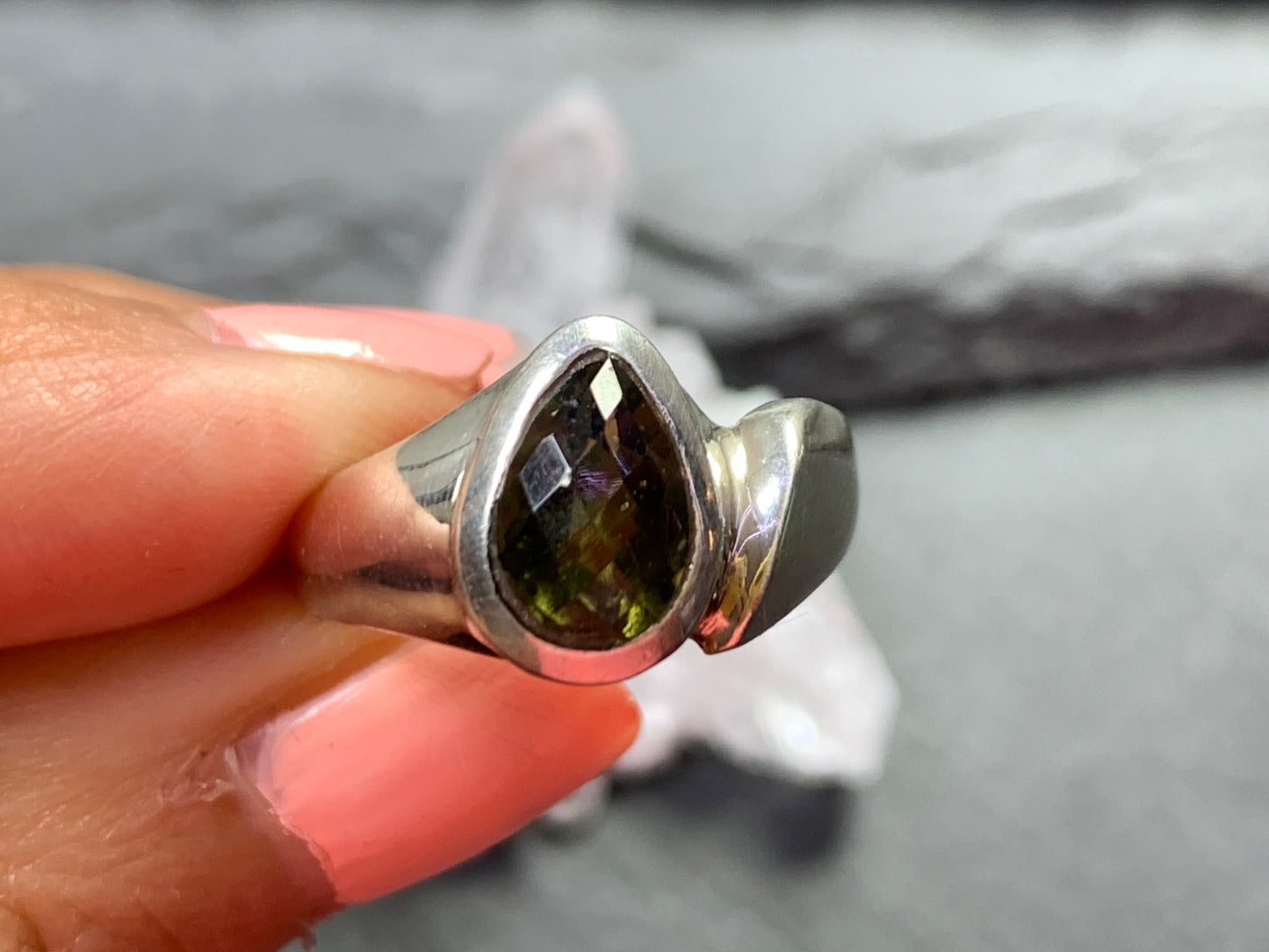 Ring with Moldavite/ 6.75 US