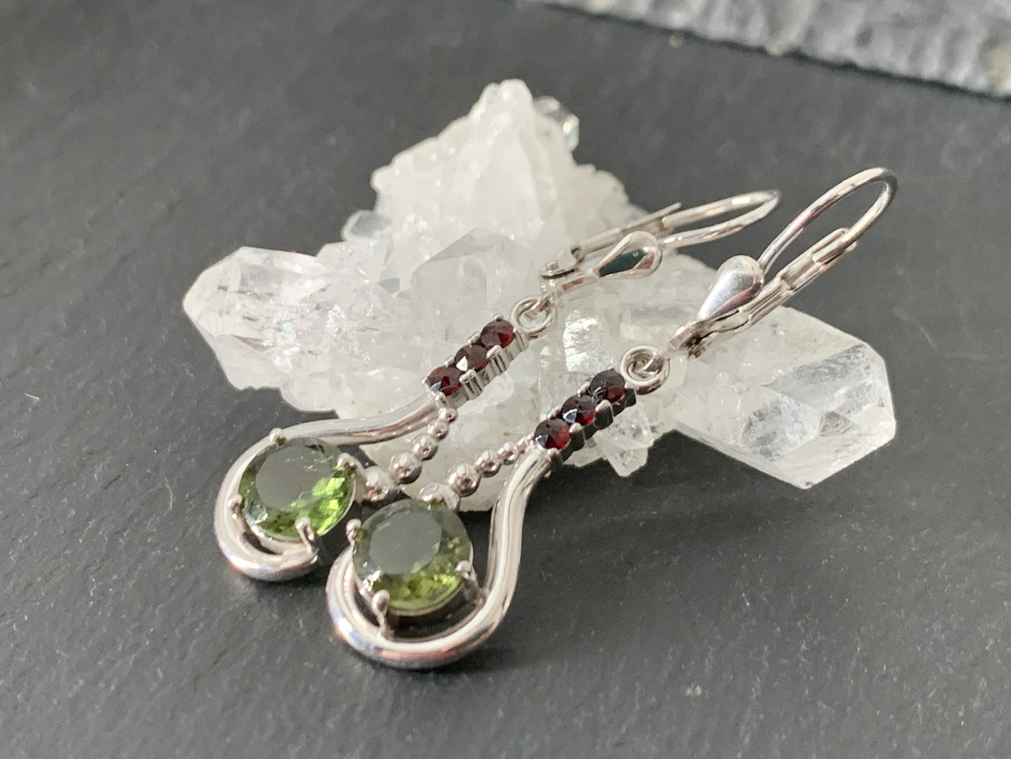 Moldavite & Garnet Earrings