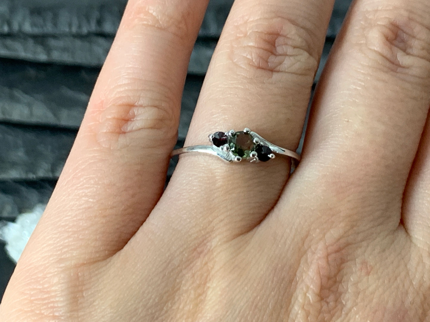 "Vega" - Moldavite & Garnet ring