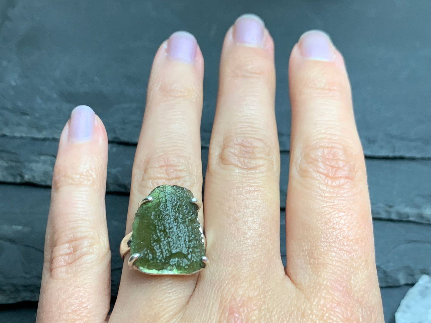 " Altair" Ring with Rough Moldavite 5.75 US