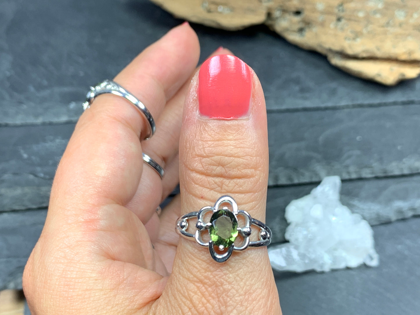 "Ginza" Ring with Oval Moldavite