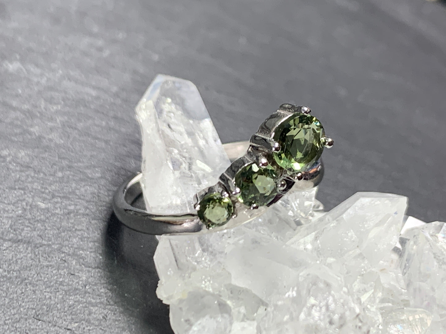 "Comet" Three Moldavites ring