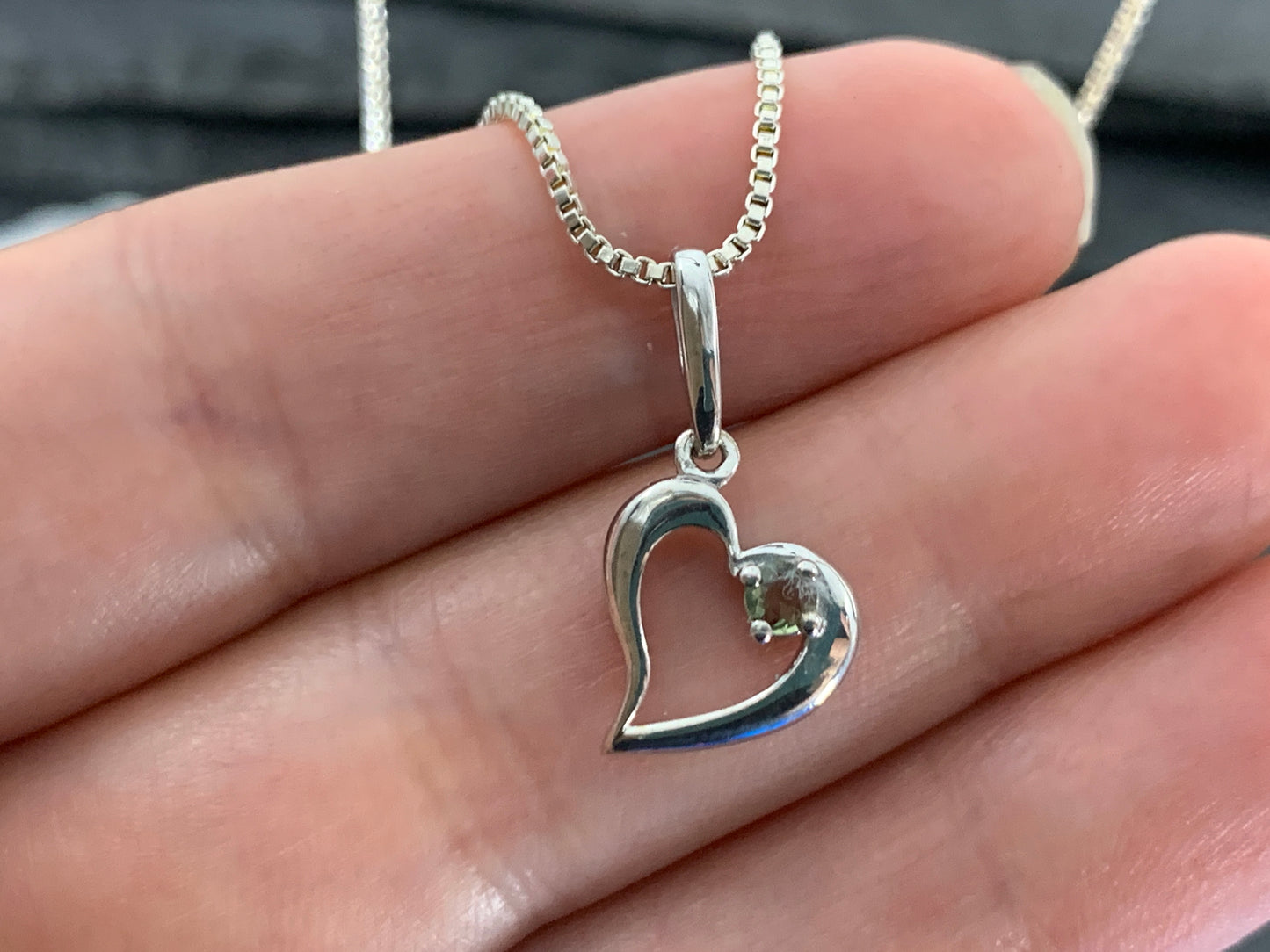Sterling silver Heart pendant with 3mm round faceted moldavite