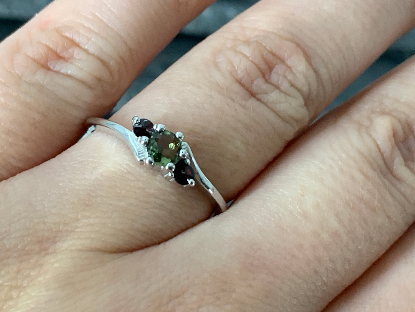 "Vega" - Moldavite & Garnet ring