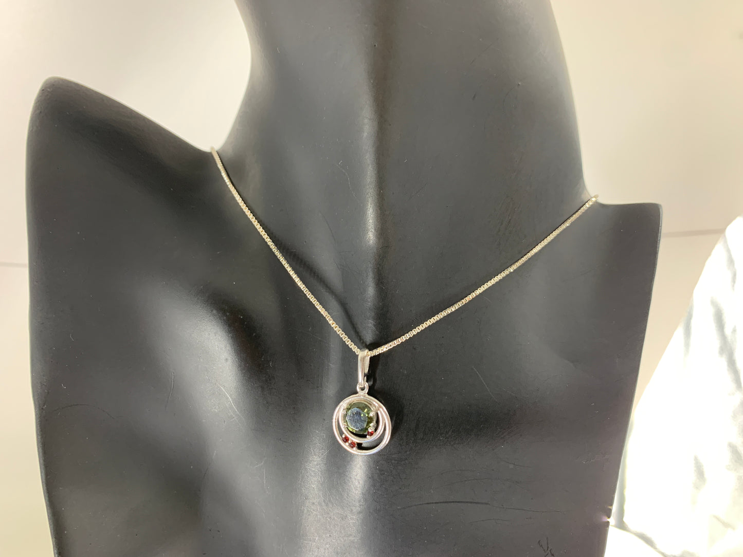 Moldavite & Garnet Pendant