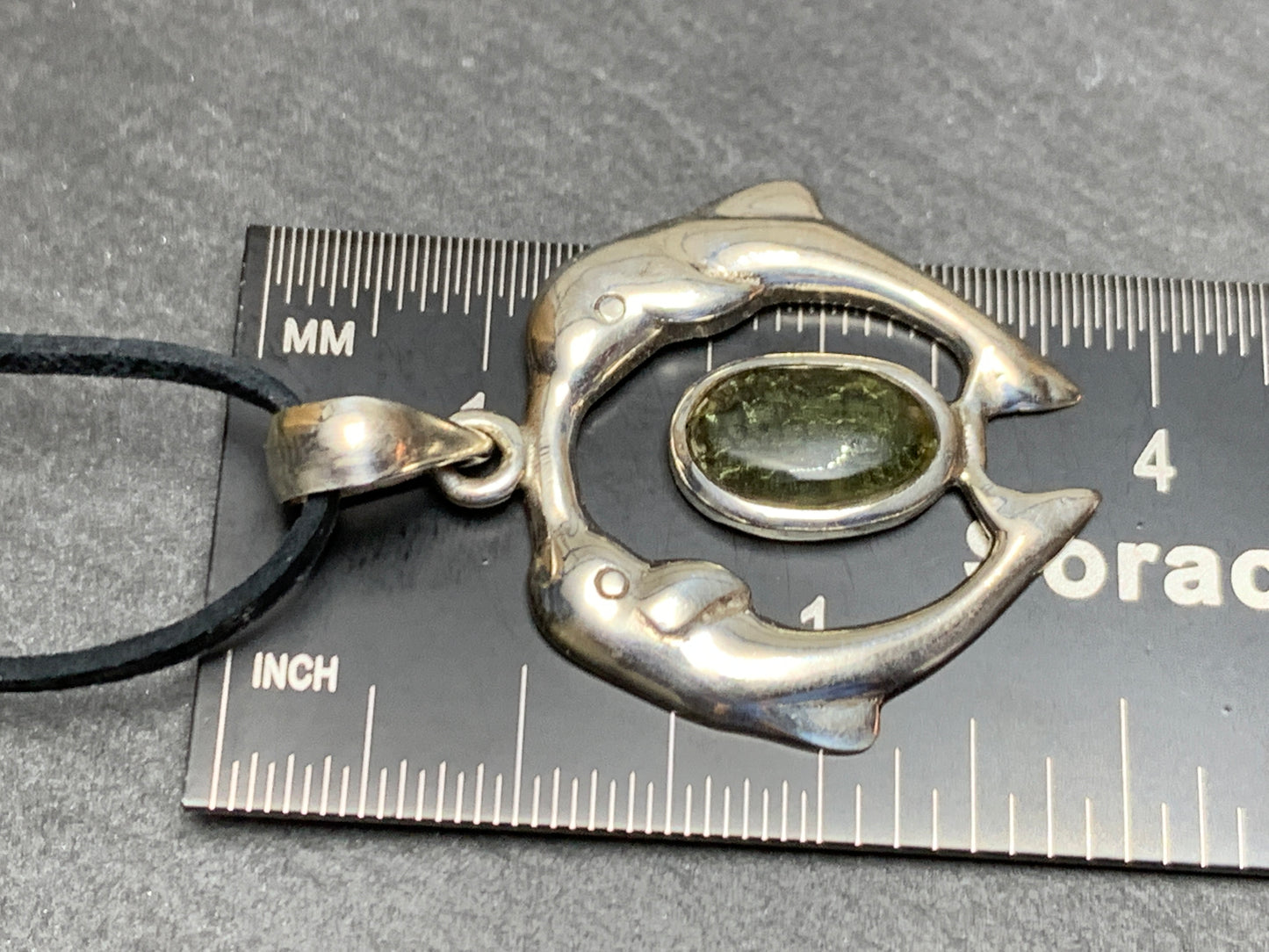 Dolphins - Sterling Silver Moldavite pendant 5.4gr