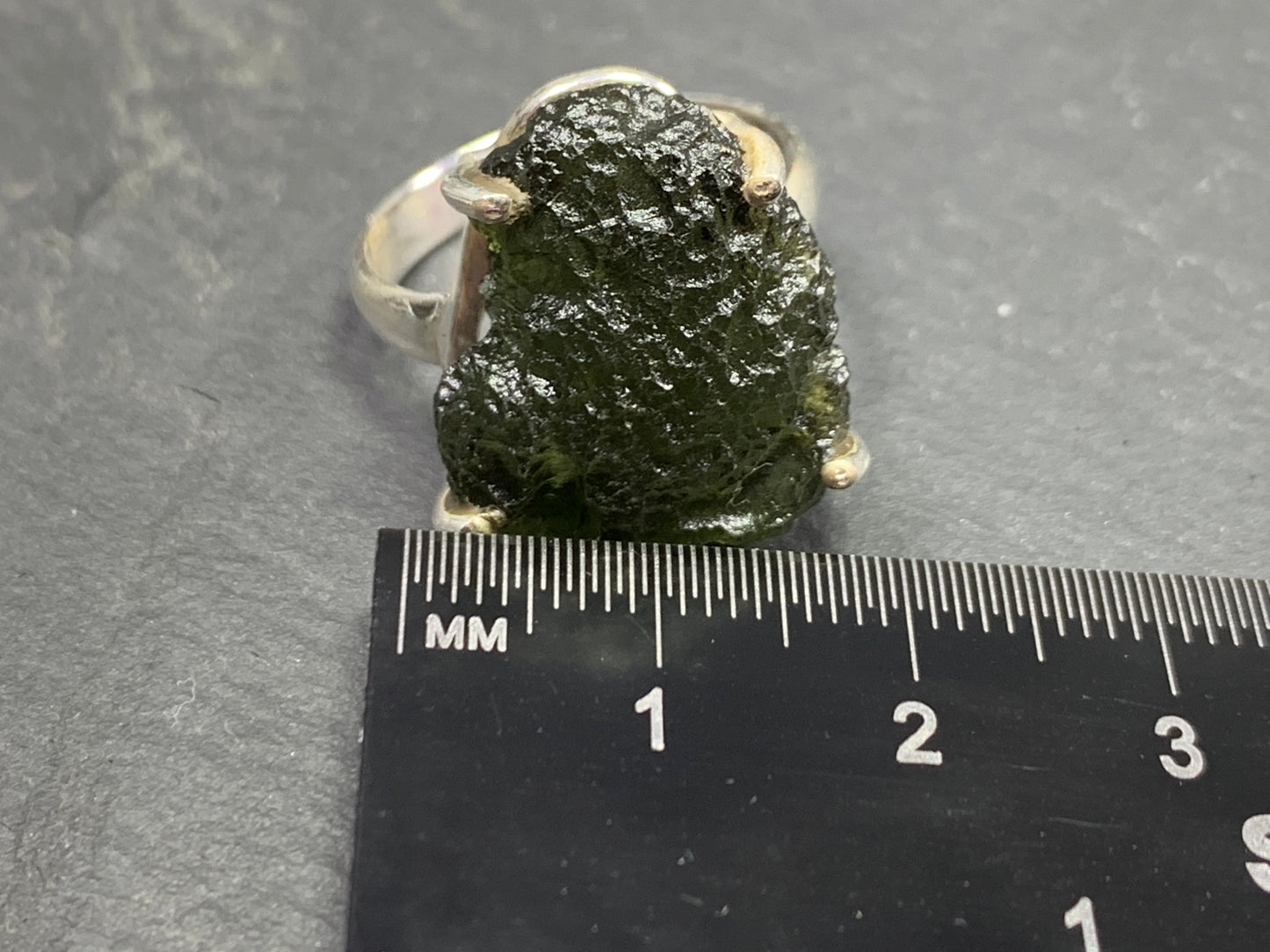 " Capella" Ring with Rough Moldavite 9 US