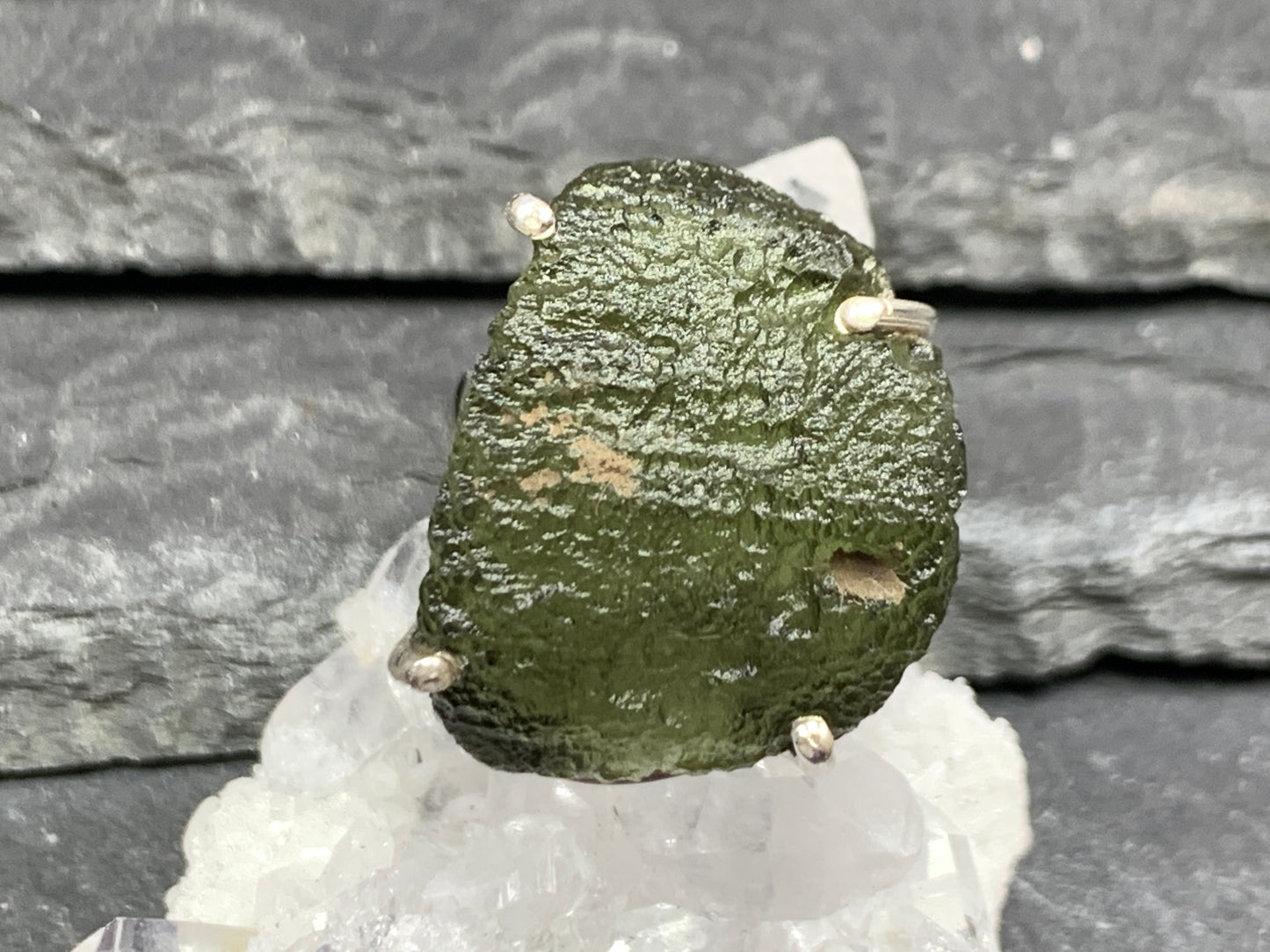 " Maia" Ring with Rough Moldavite 6 US