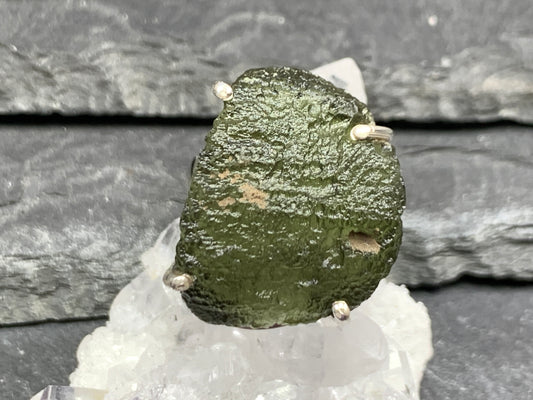 " Vega" Ring with Rough Moldavite 6 US