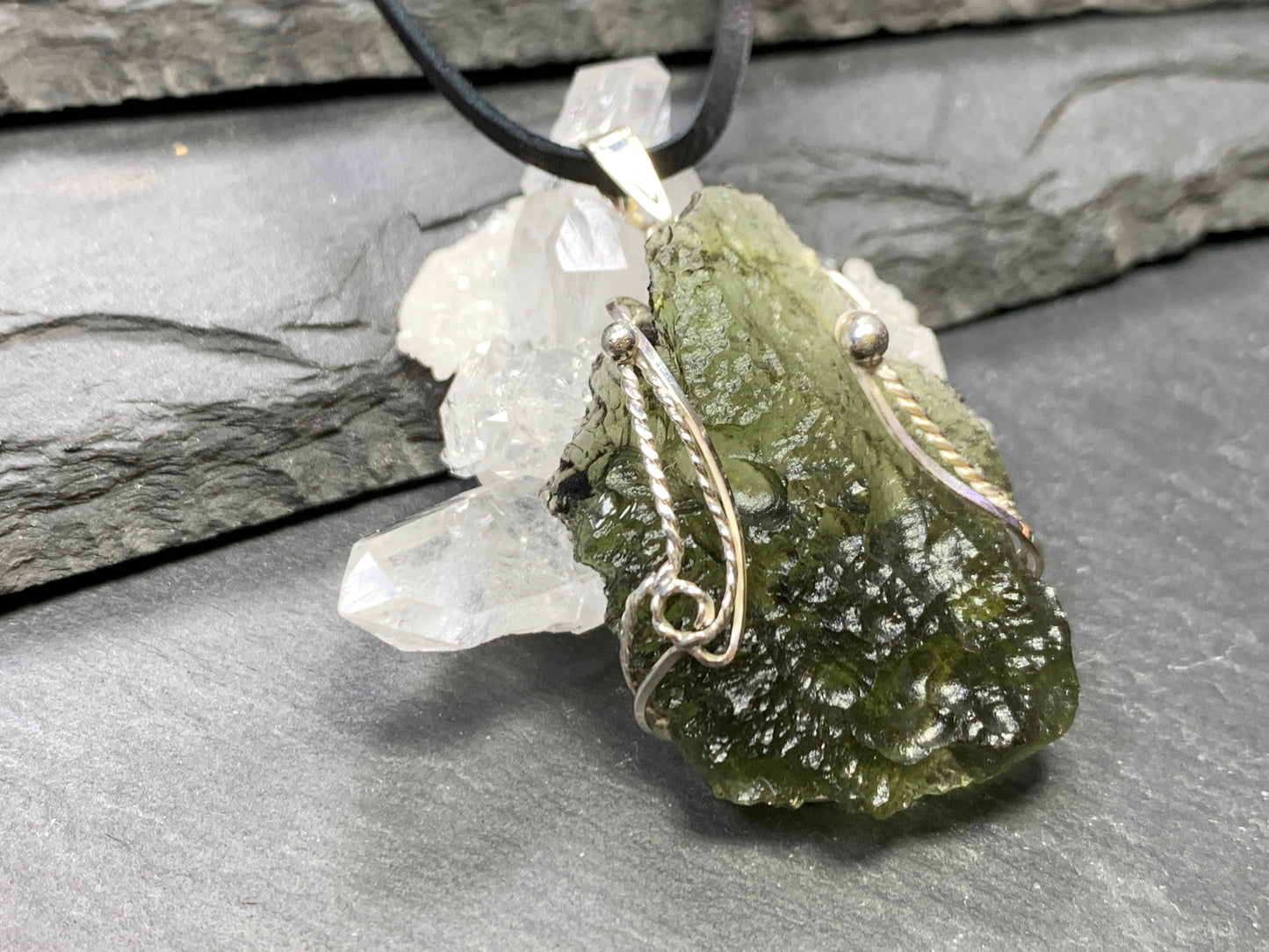 Pendant - Raw Moldavite in Silver 7.21g