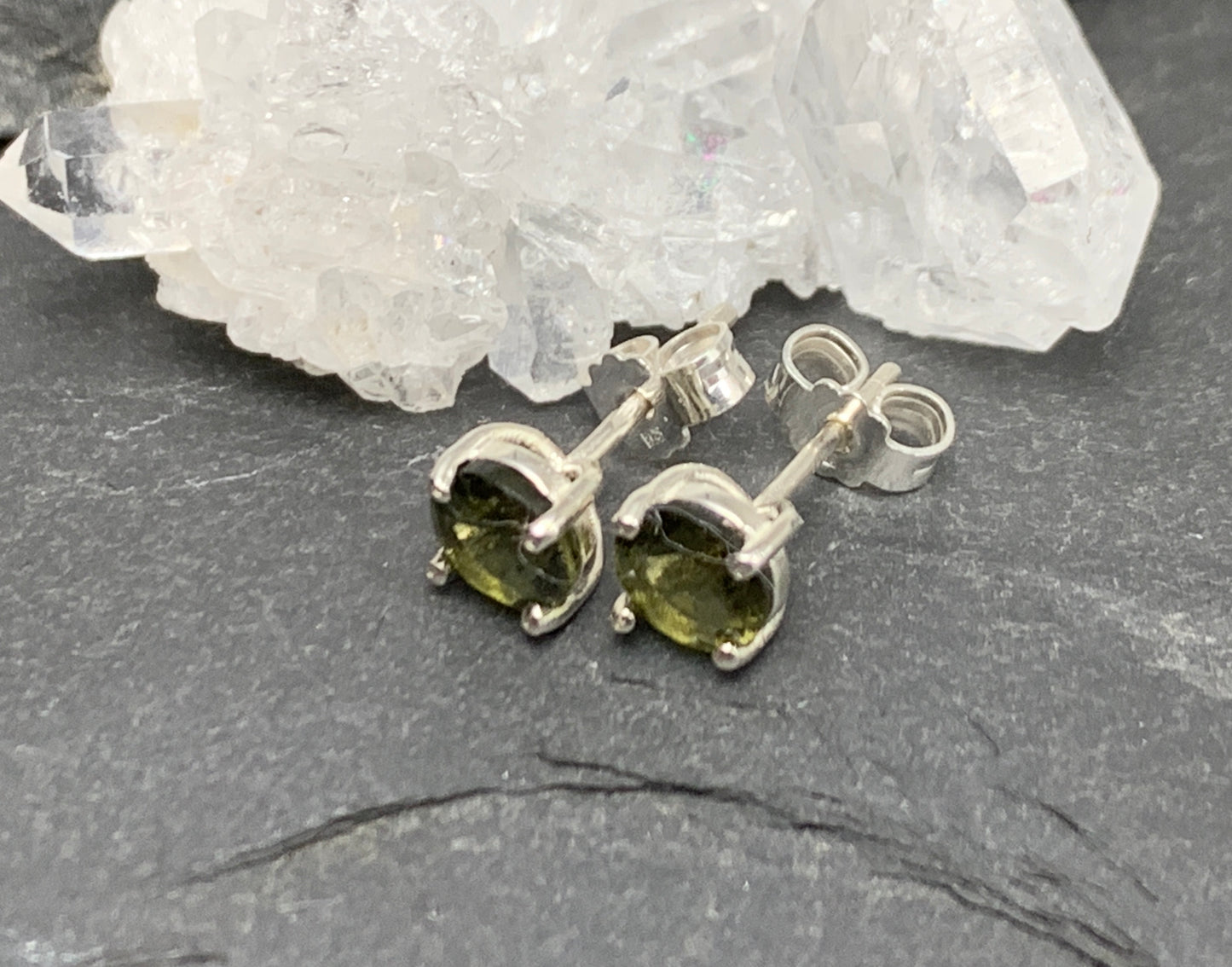 Moldavite Round Studs