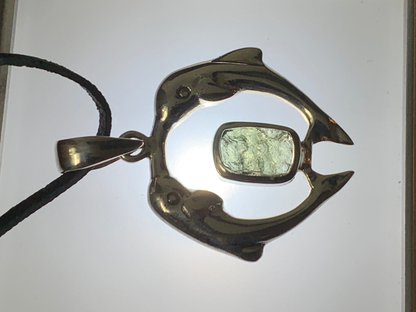 Dolphin's couple - Moldavite & Sterling Silver