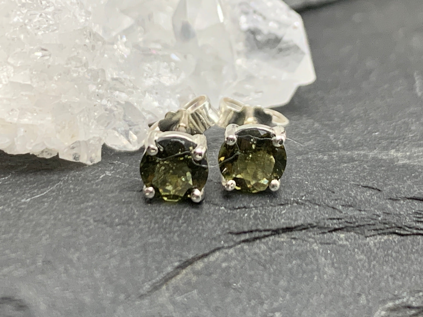 Moldavite Round Studs