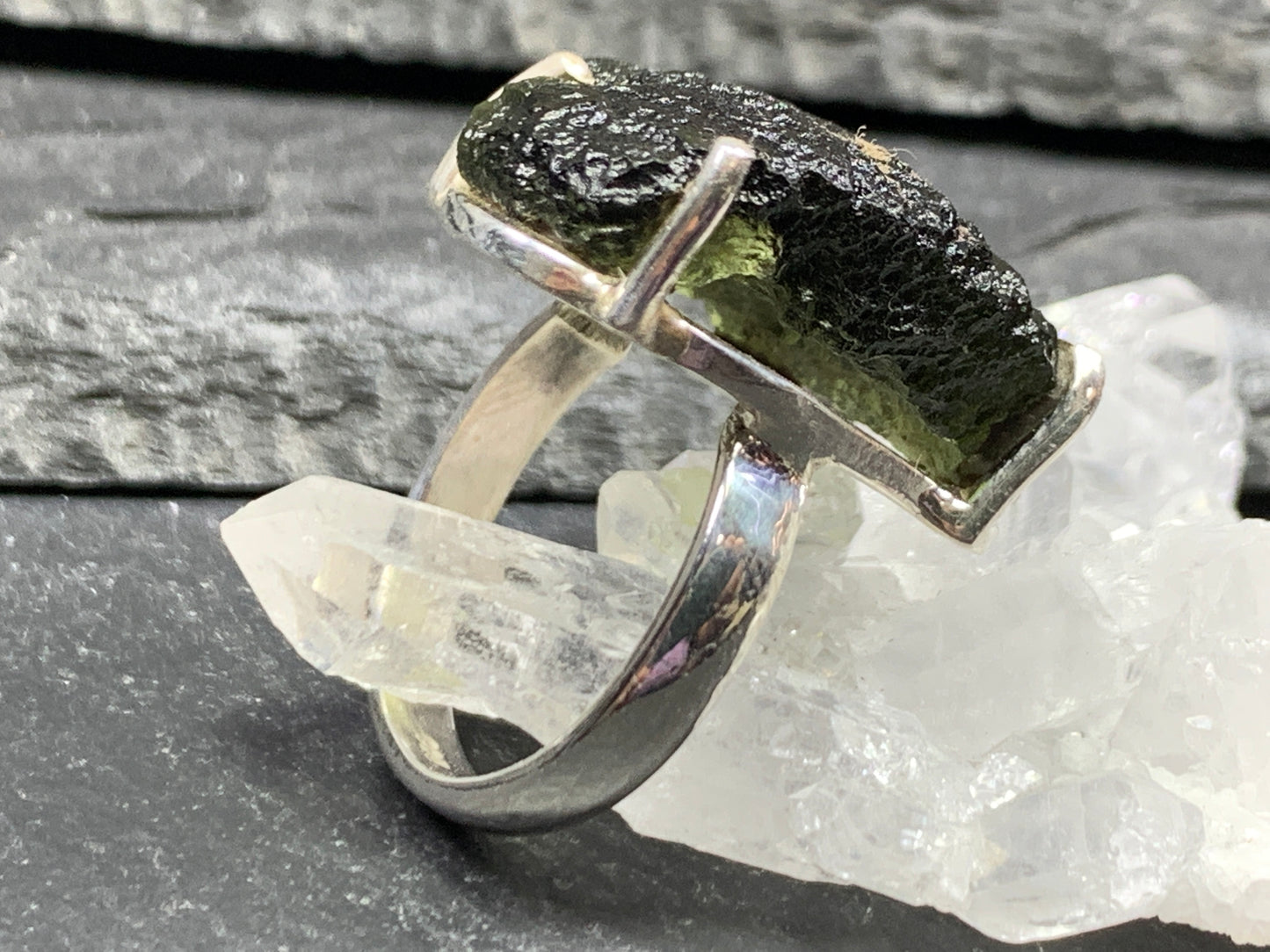 " Maia" Ring with Rough Moldavite 6 US