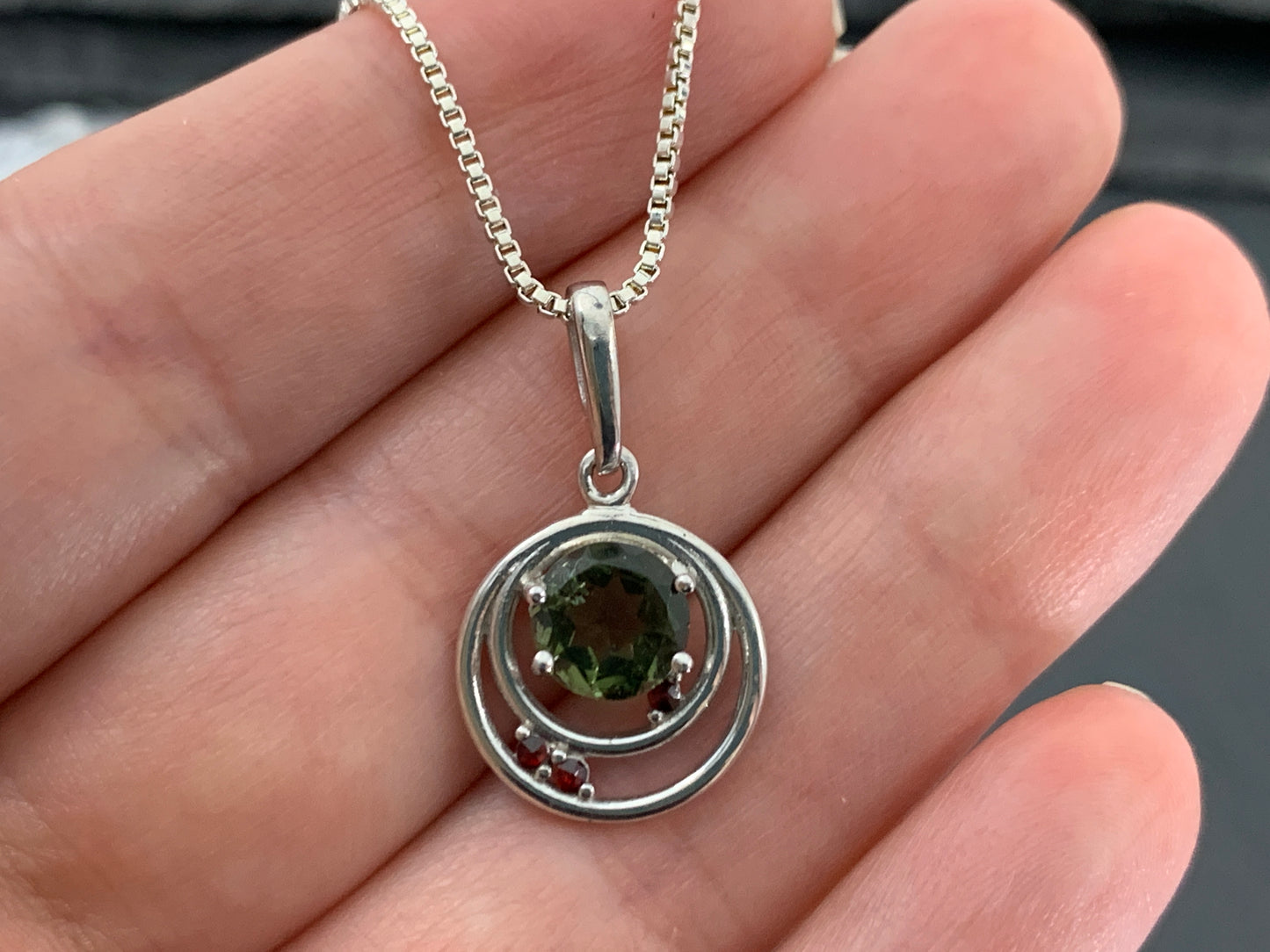 Moldavite & Garnet Pendant