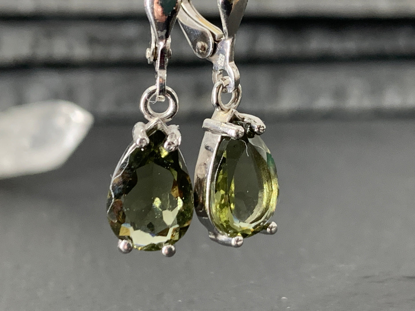 Faceted Moldavite pear 7x10mm earrings