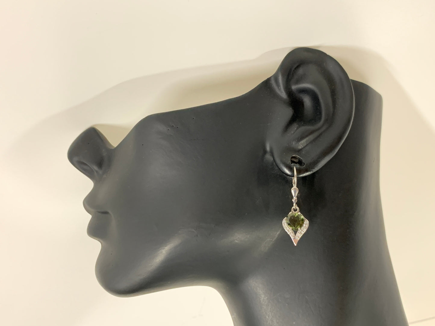 Zircon and Faceted Moldavite heart 7mm earrings