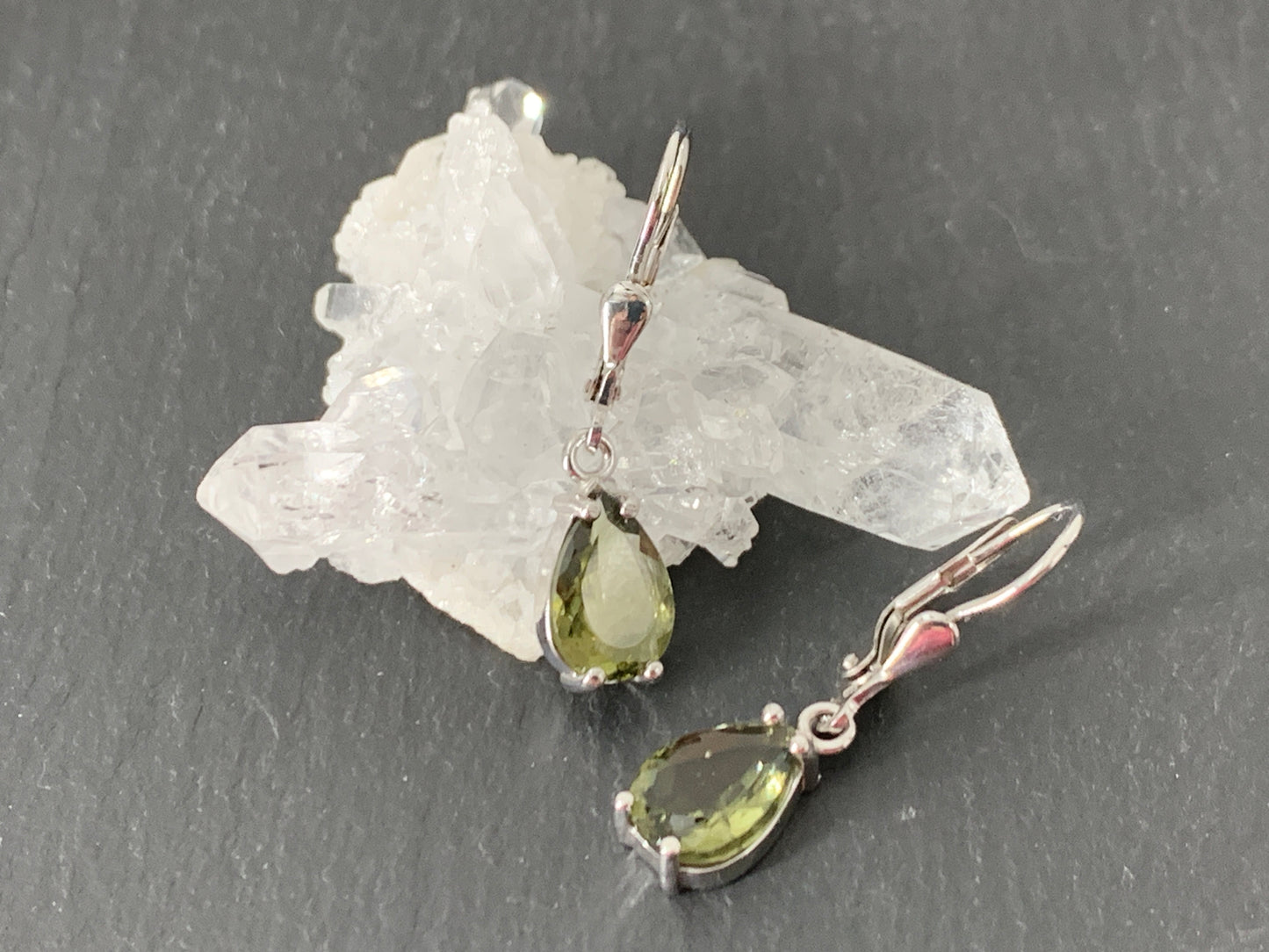 Faceted Moldavite pear 7x10mm earrings