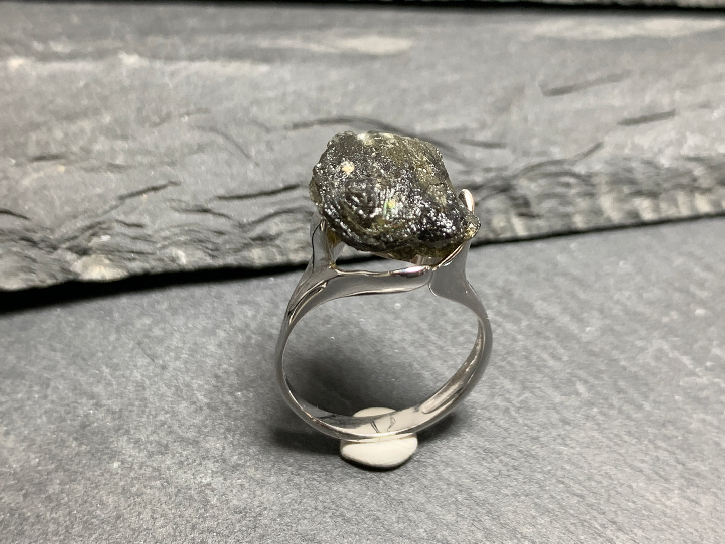 Ring with Rough Moldavite 6.5US