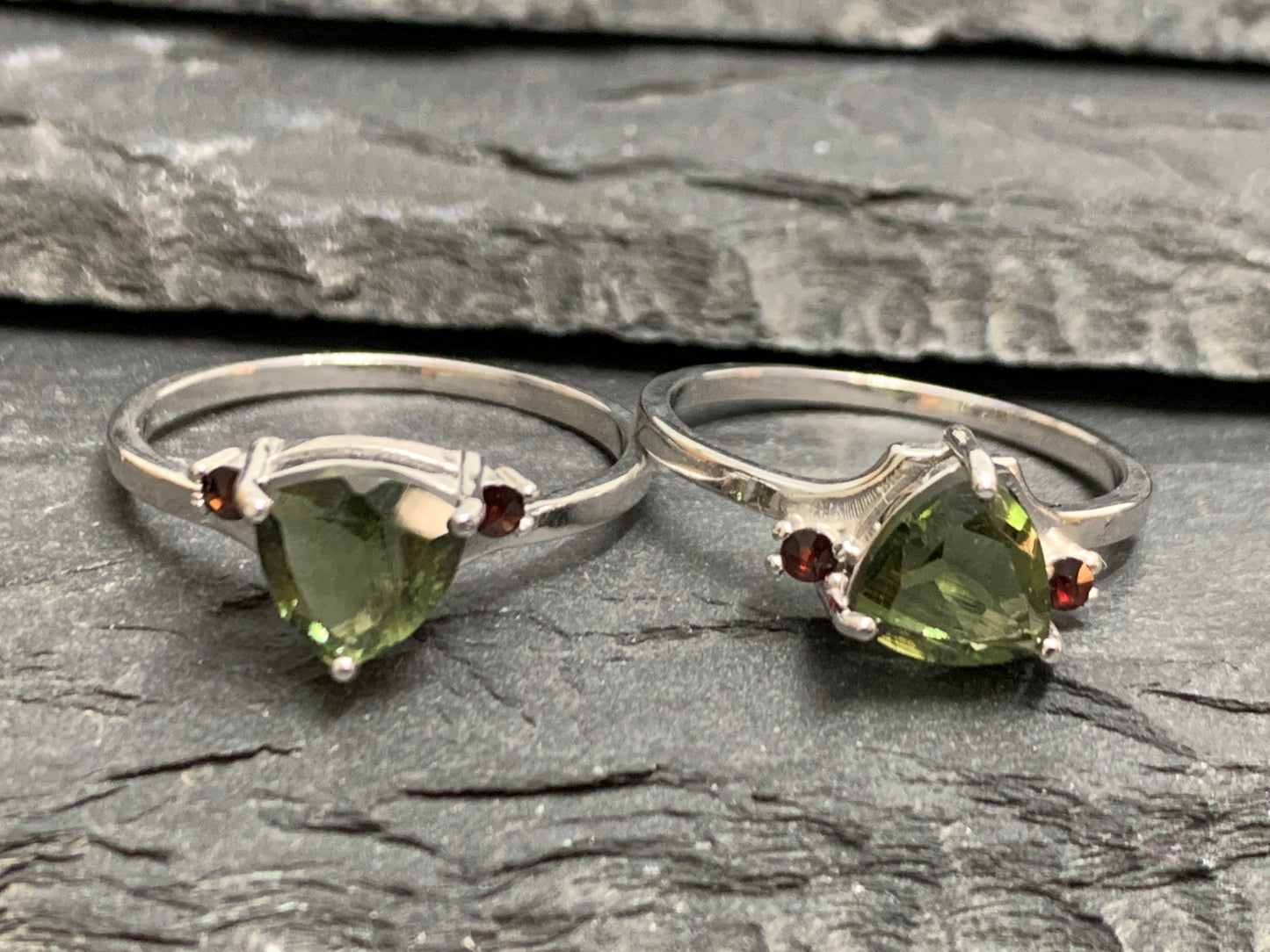 "Altair" Moldavite ring with Garnet or Zircon
