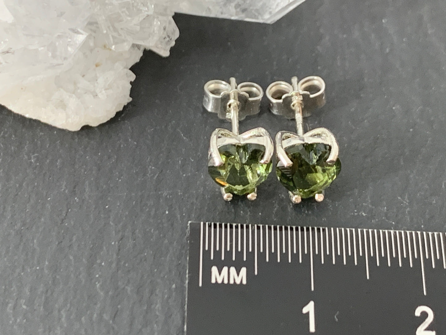 Faceted Moldavite Heart Earrings